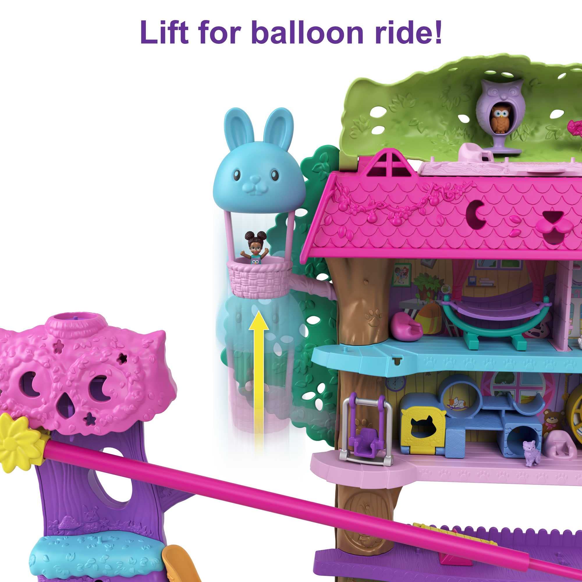 Polly Pocket Pollyville Pet Adventure Treehouse Playset - 5-Floor Treehouse with Micro Dolls & Swan Vehicle 11