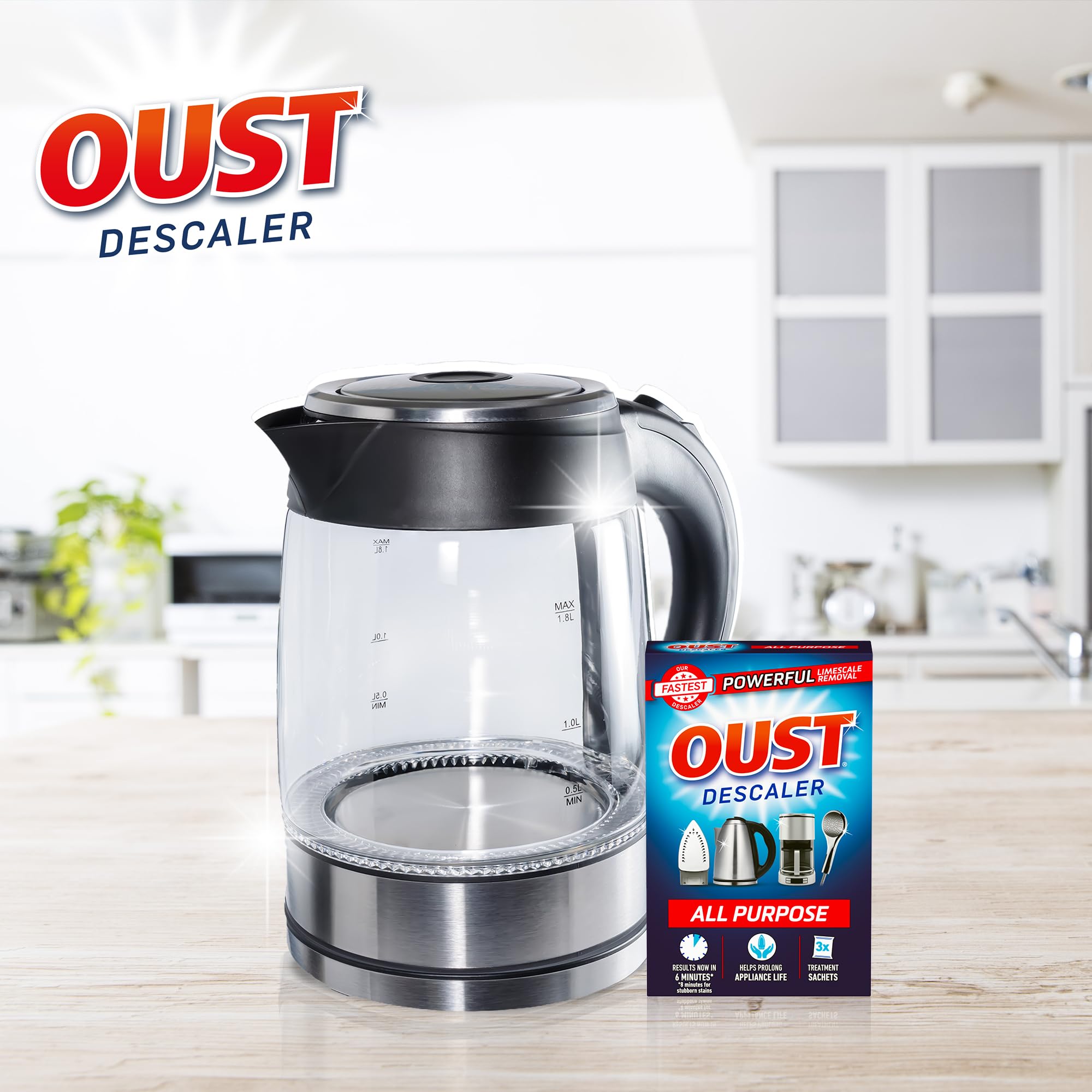 Oust Powerful All Purpose Descaler - Removes Up to 100% Limescale | 6 Pack (18 Sachets Total)