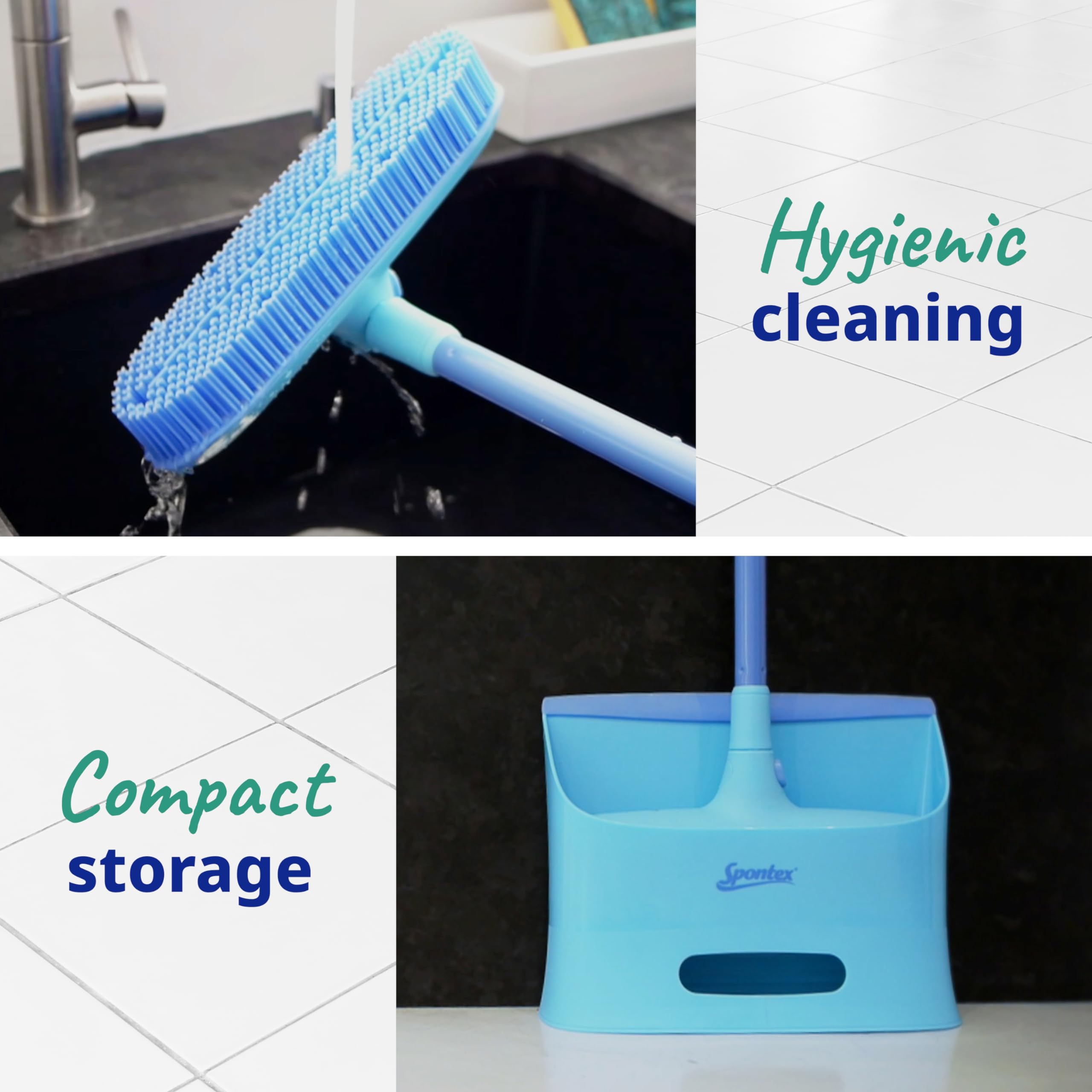 Spontex Catch & Clean Rubber Broom and Dustpan Set - 2X More Efficient | Adjustable Head 6