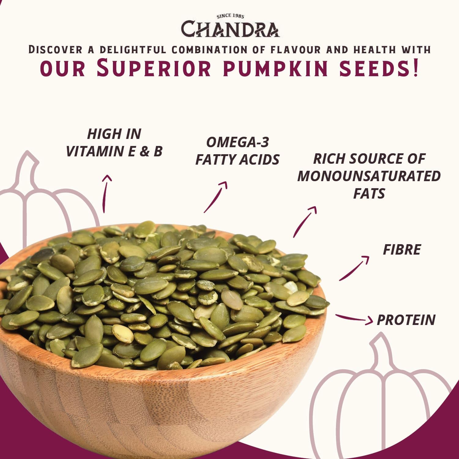 CHANDRA Raw Pumpkin Seeds - 1kg Pack | High Fibre, Keto & Vegan Friendly 3