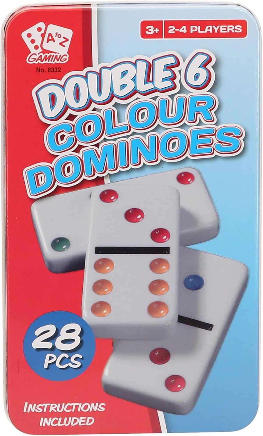 Atoz Double 6 Colour Dominoes Set in Tin Box