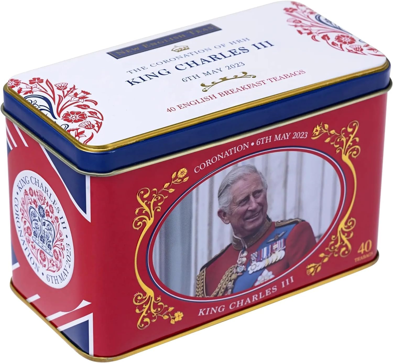 New English Teas Coronation of King Charles III Commemorative Tea Tin with 40 Black Teabags