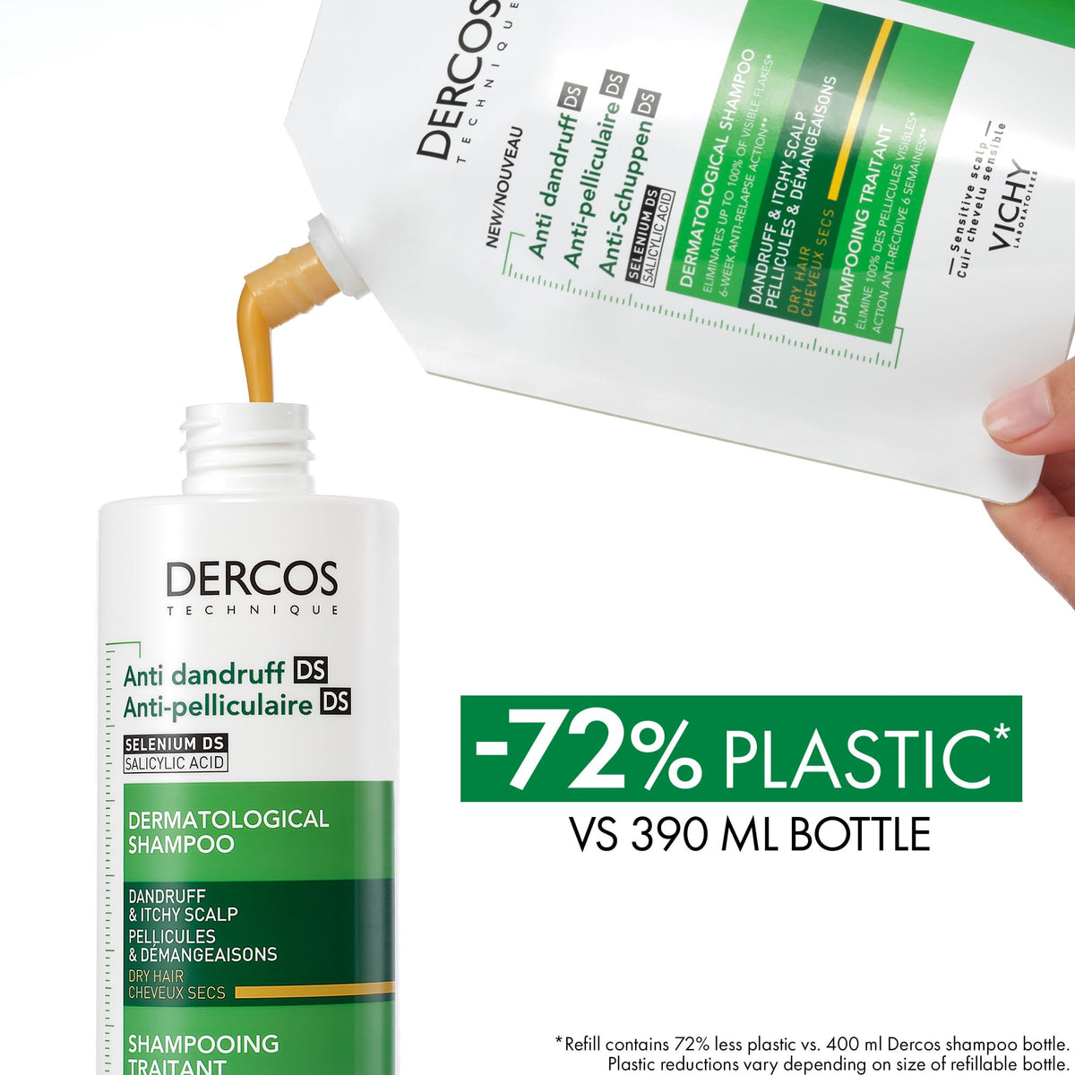 VICHY Dercos Anti-Dandruff Shampoo for Dry Hair - Removes Visible Flakes, Soothes Scalp, 390 ml