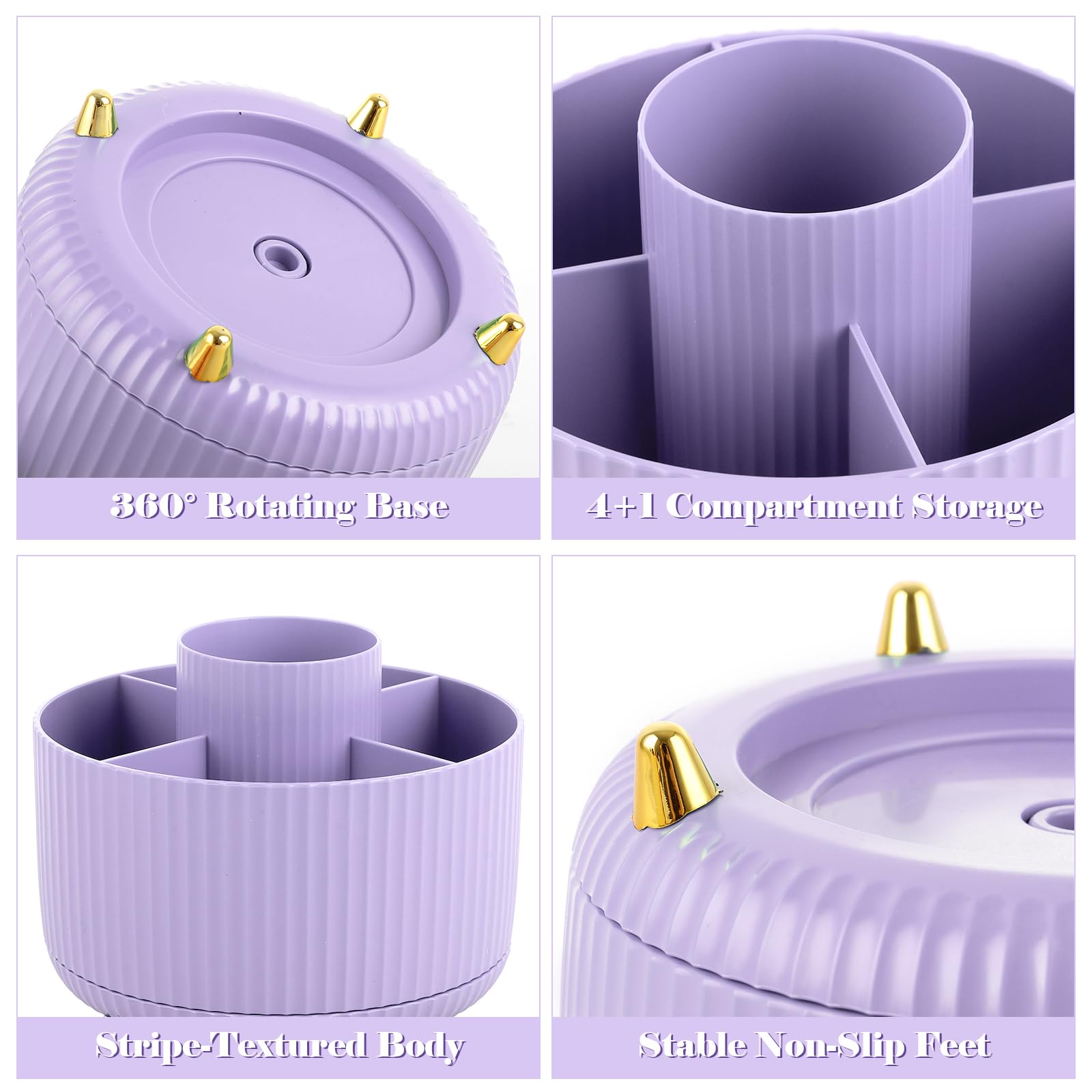 Lychico Desk Organiser - 360° Rotating Pencil Cup with 5 Compartments | Plastic | Purple 3