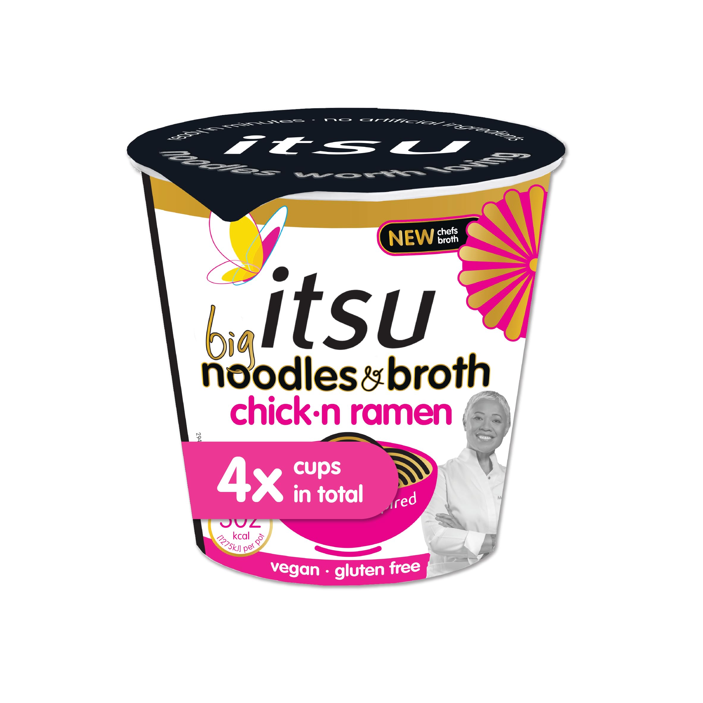 Itsu Big Chickn Ramen Instant Noodles & Broth Pot 93g - Pack of 4 | Gluten Free | Vegan | Quick-to-Make Japanese Style Noodles