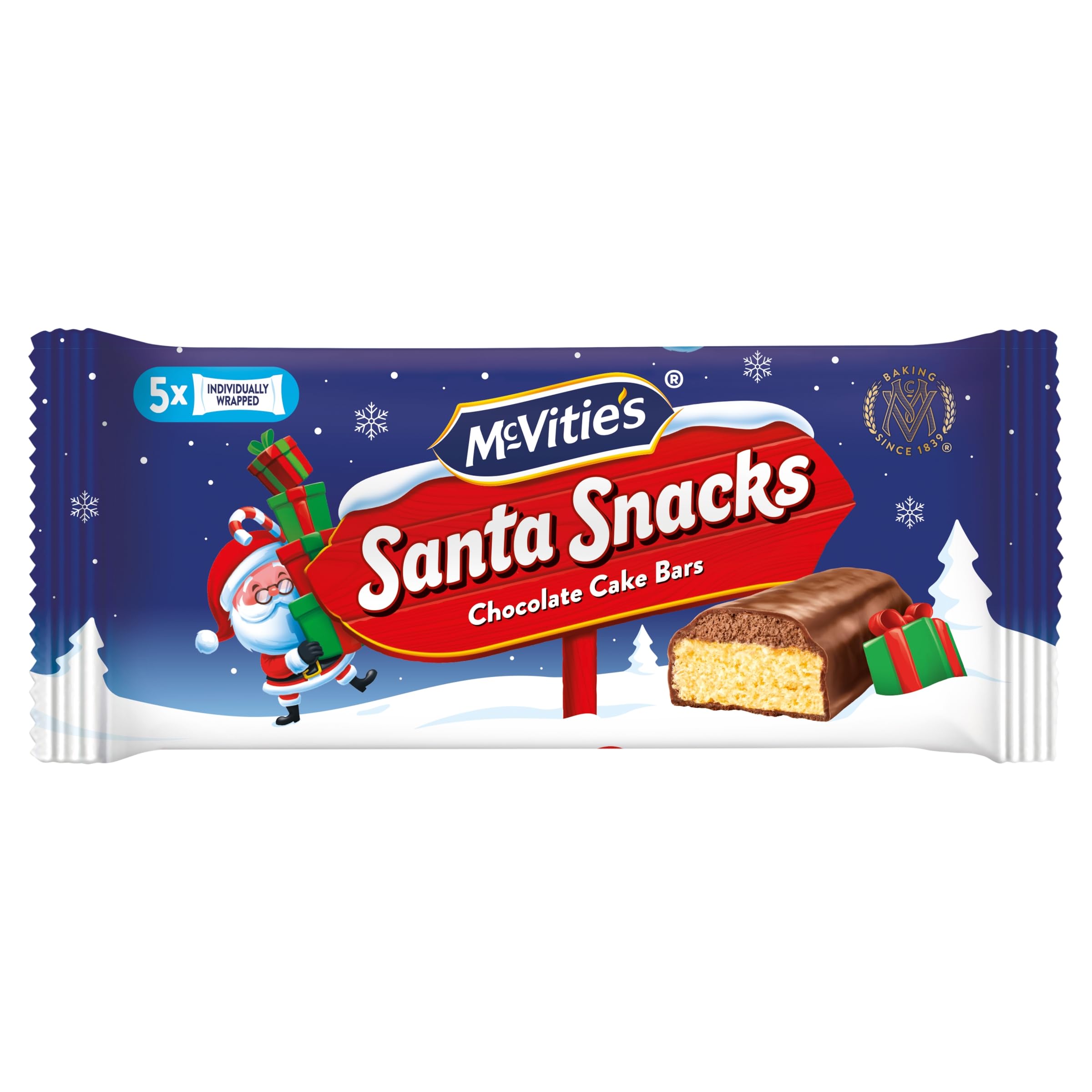 McVitie's Santa Snacks Chocolate Cake Bars, 5 Individually Wrapped Milk Chocolate Sponge Bars 10