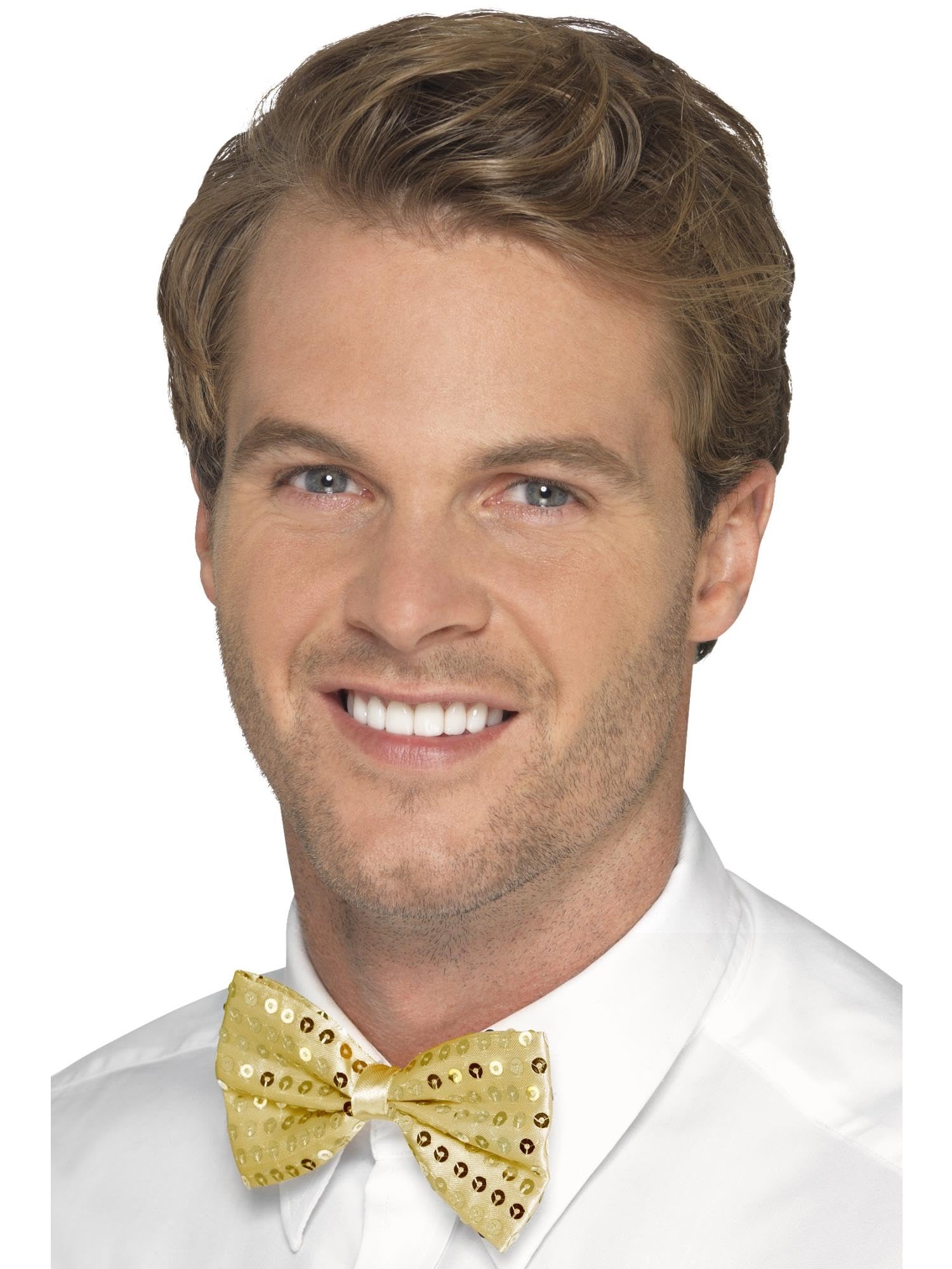 Smiffys Sequin Bow Tie - Gold - Fancy Dress & Carnival Party Accessory