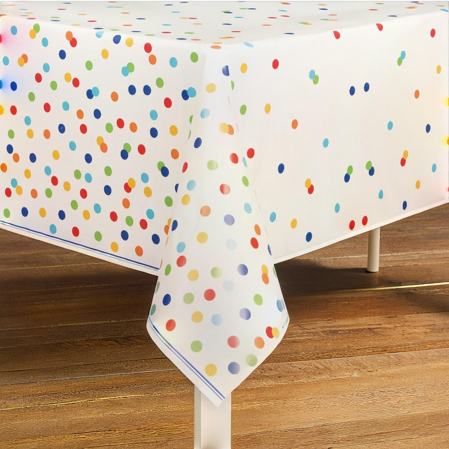 Rainbow Polka Dot Plastic Tablecloth 7ft x 4.5ft - Rectangular Party Table Cover 5