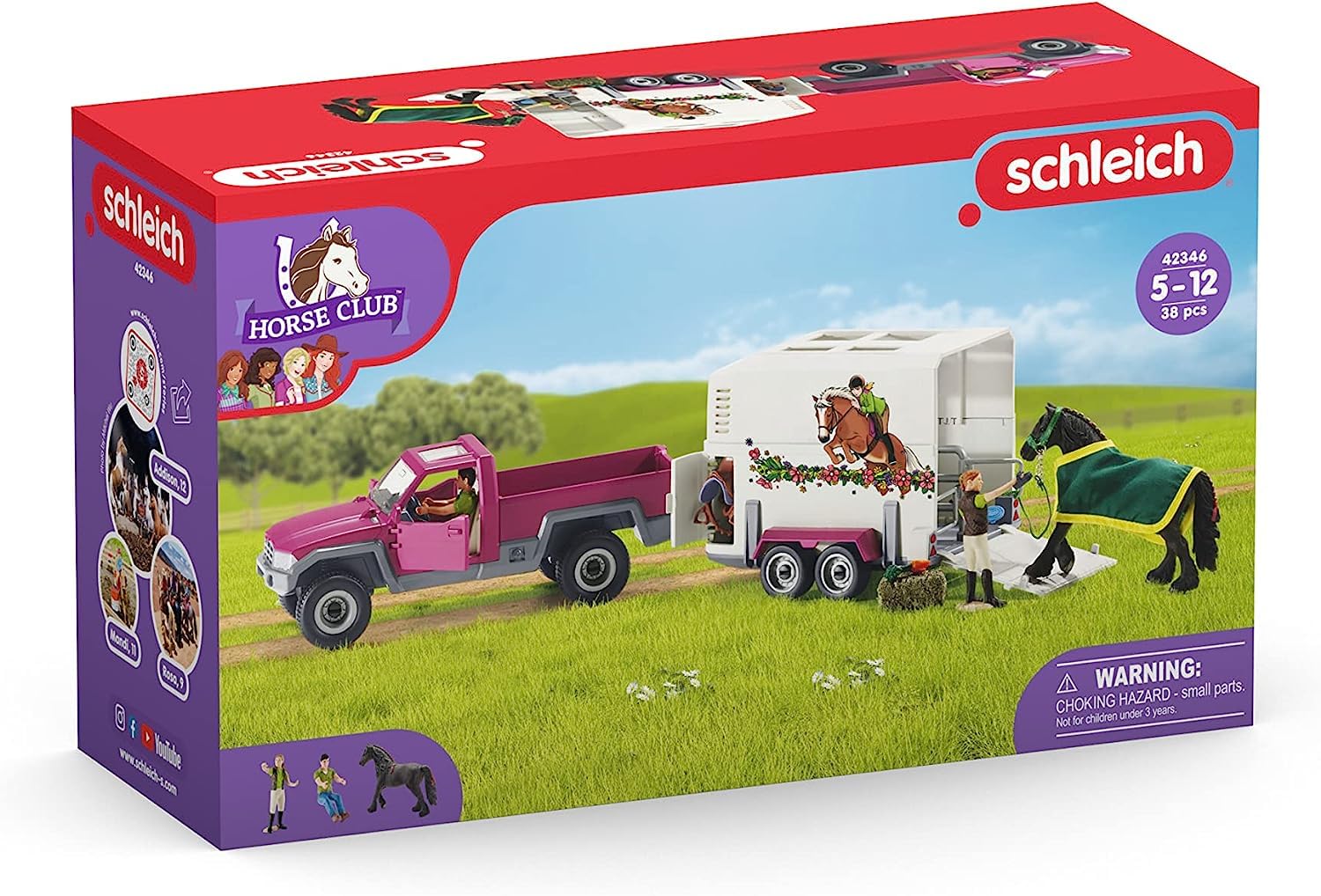 Schleich Horse Club Pick-up Truck with Horse Trailer Playset - 38-Piece Equestrian Adventure for Kids 12