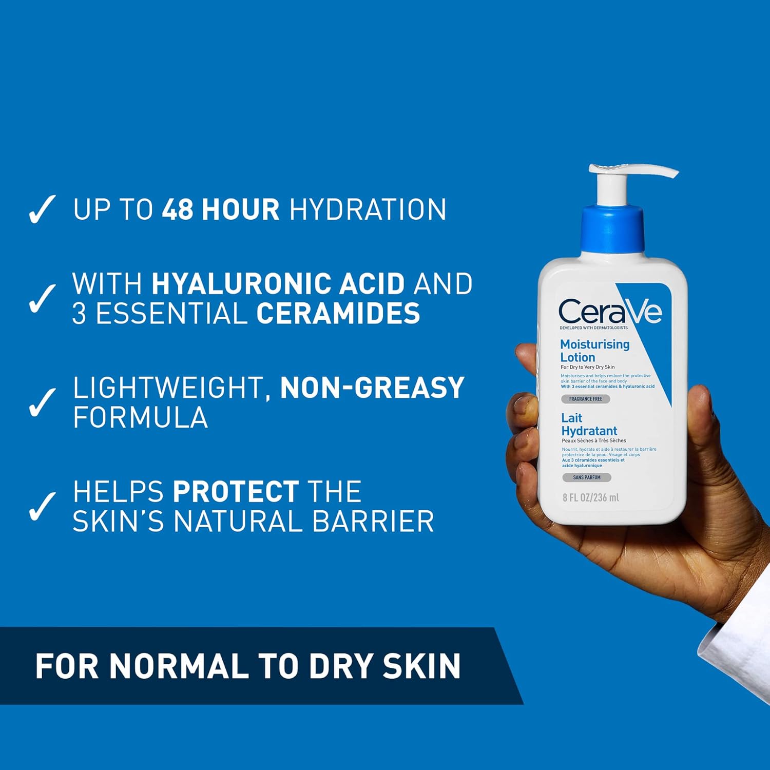 CeraVe Moisturising Lotion for Dry to Very Dry Skin (473 ml) with Hyaluronic Acid 4