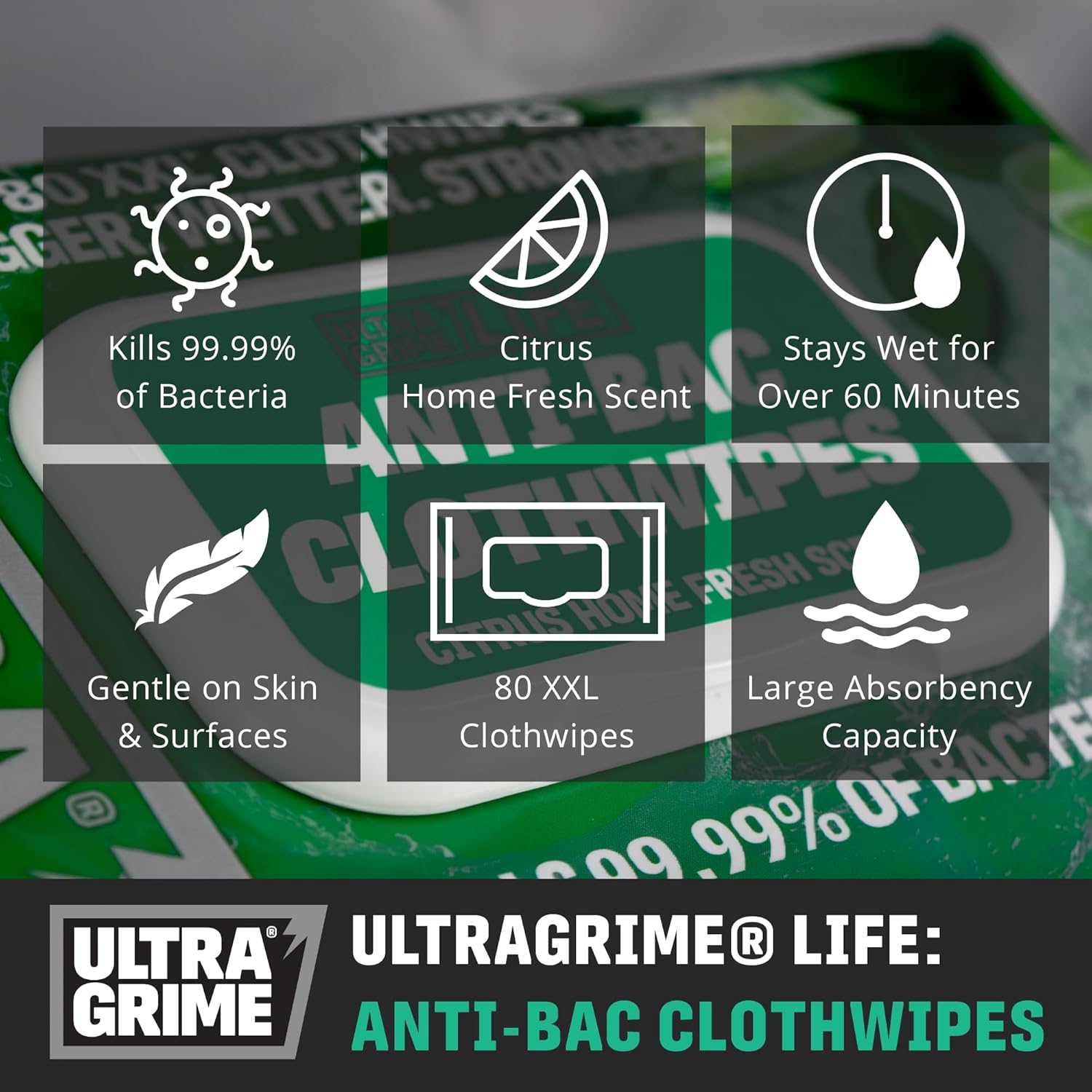 UltraGrime - Multi-Purpose Anti-Bacterial Cleaning Wipes 80-Pack 3