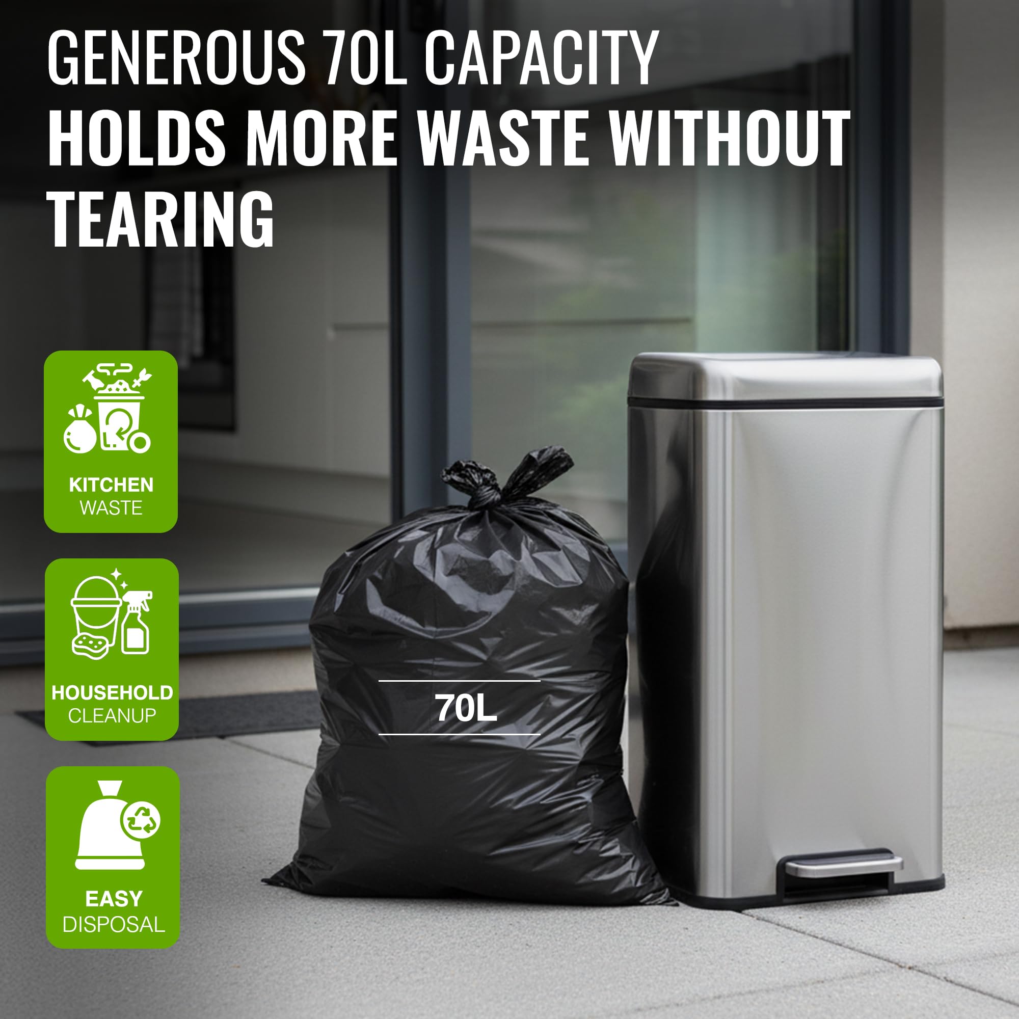 EcoBag Heavy Duty Refuse Sacks - 50 Pack, 70L Capacity, Made with 98% Recycled Plastic 4