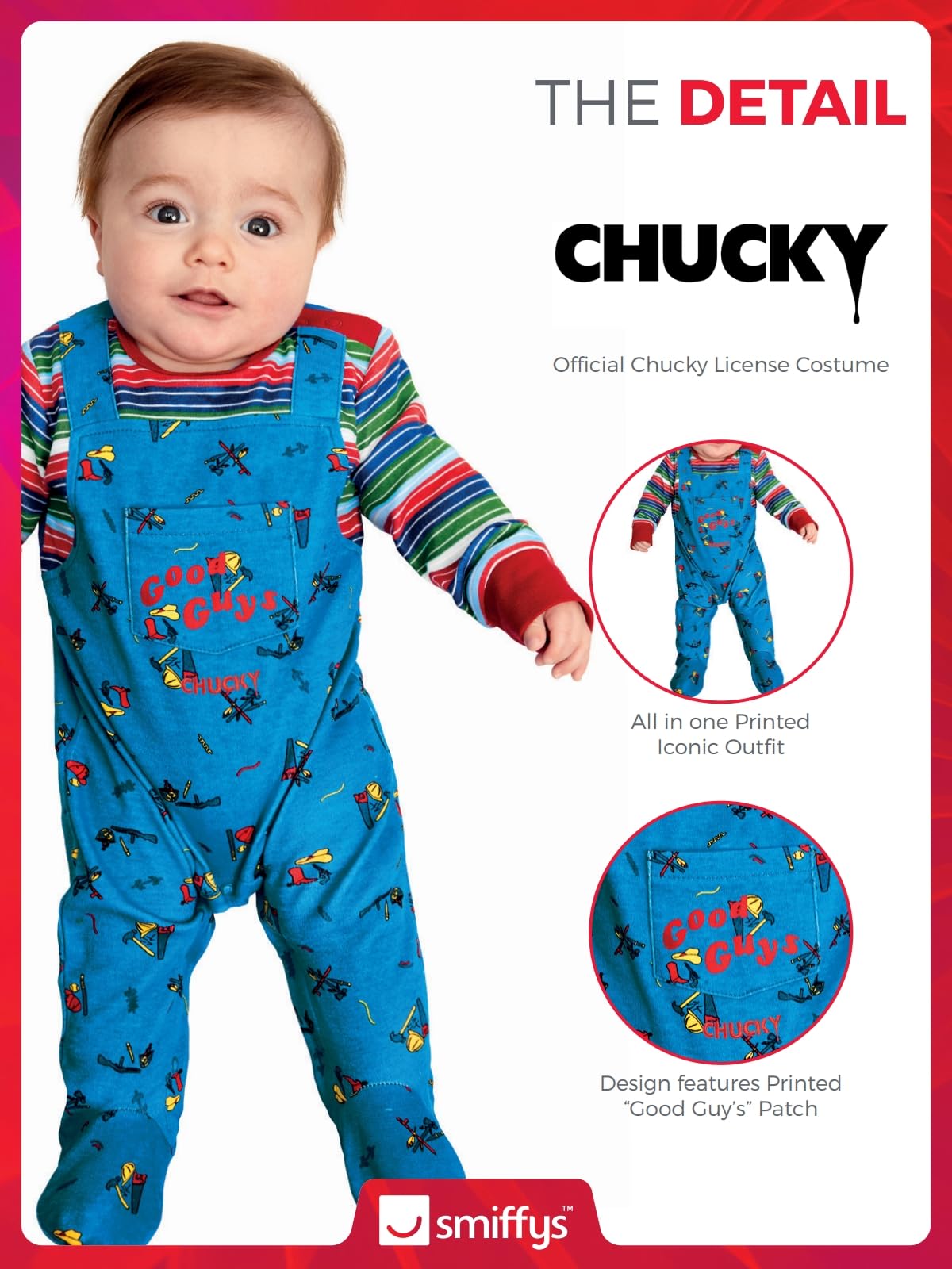 Smiffys Chucky Baby Costume - Officially Licensed All-in-One Outfit for Infants 4