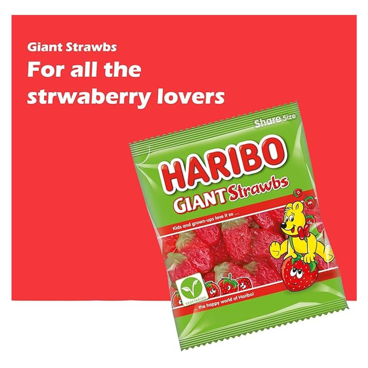 HARIBO Giant Strawbs Strawberry Flavoured Chewy Sweets - 75 Pieces Tub 7