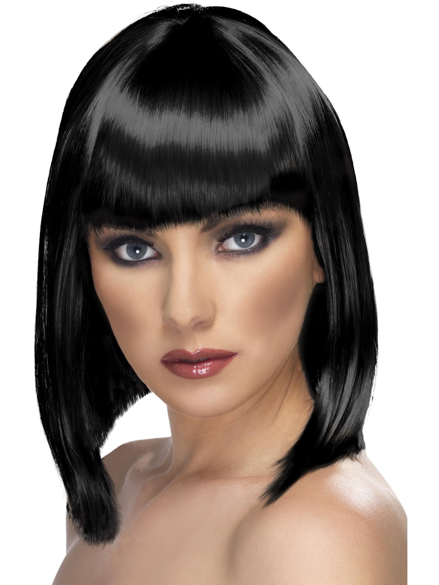Smiffys Glam Wig Black Short Blunt with Fringe - Adult Ladies Fancy Dress Accessory
