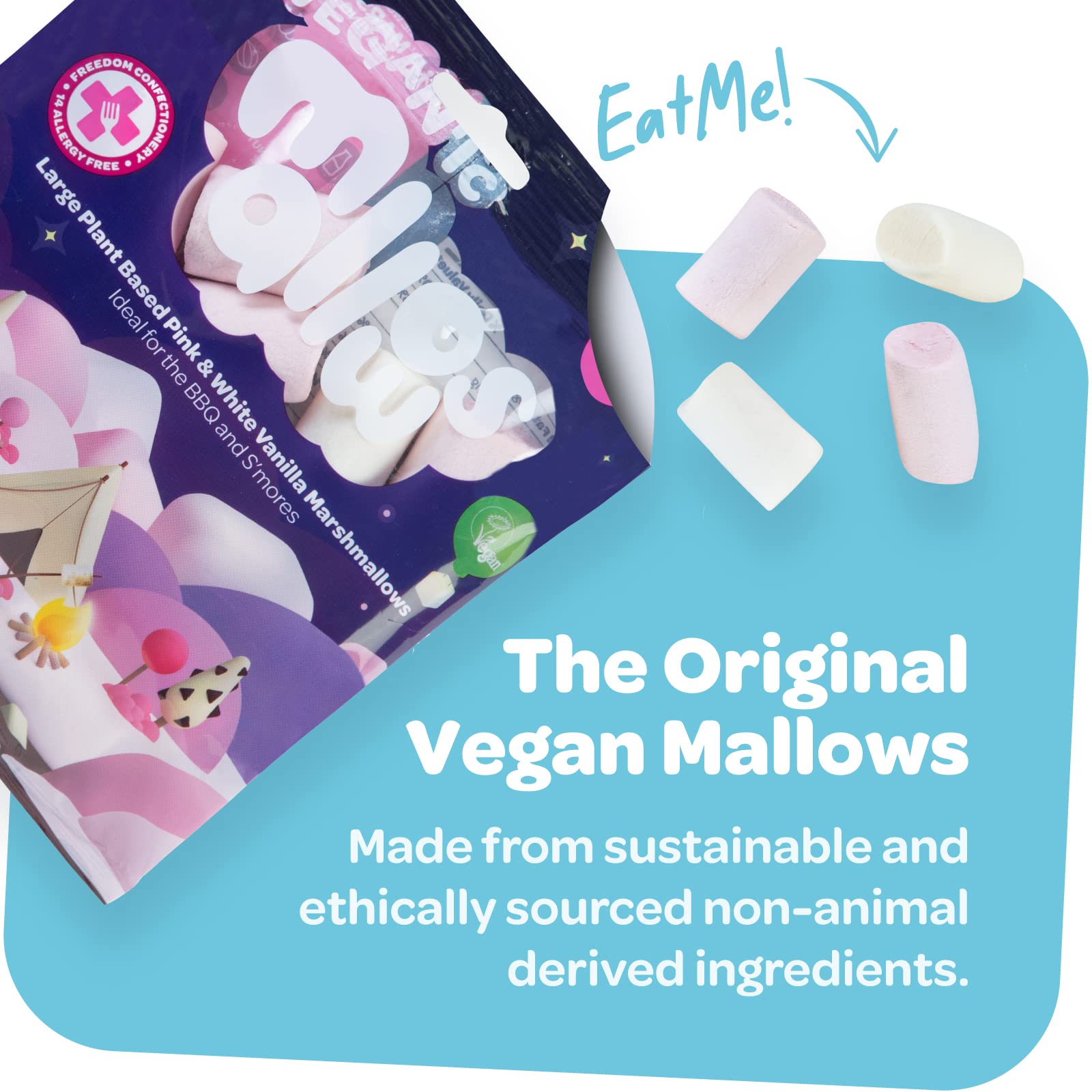 Freedom Confectionery Vegantic Pink & White Vanilla BBQ Mallows 105g Bag 8