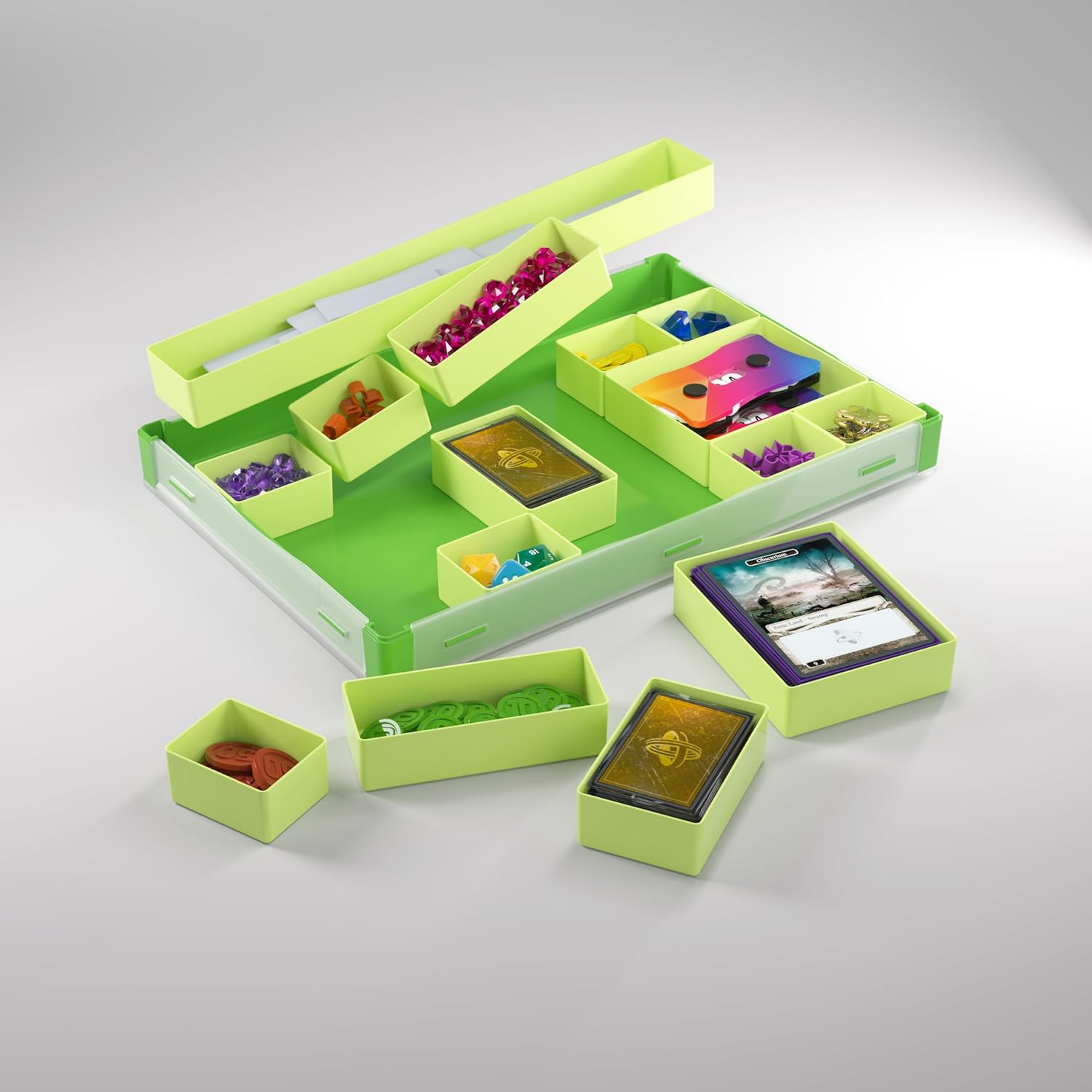 Gamegenic Token Silo XL Green/Lime – 15-Compartment Board Game Organizer with Removable Trays 5