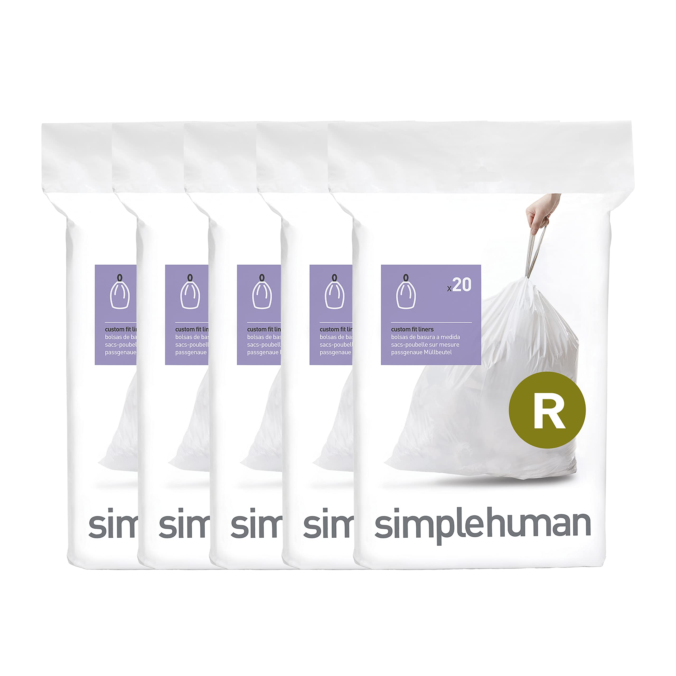 simplehuman Code R Bin Liners - Custom Fit, 10L Capacity, 100 Count | 50% PCR Plastic 1