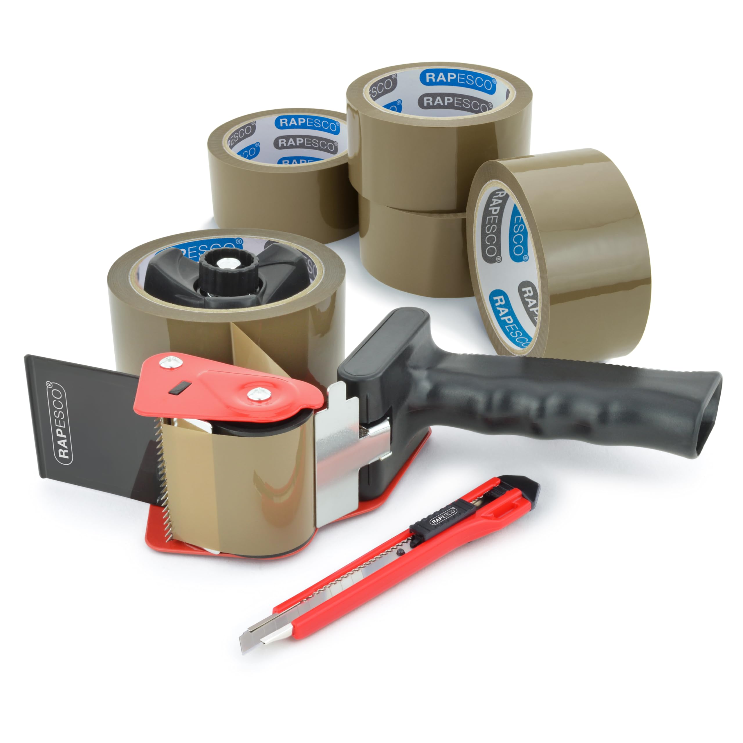 RAPESCO 1581 Germ-Savvy Antibacterial Packaging Tape Dispenser with 5 Brown Tapes | Pistol Grip