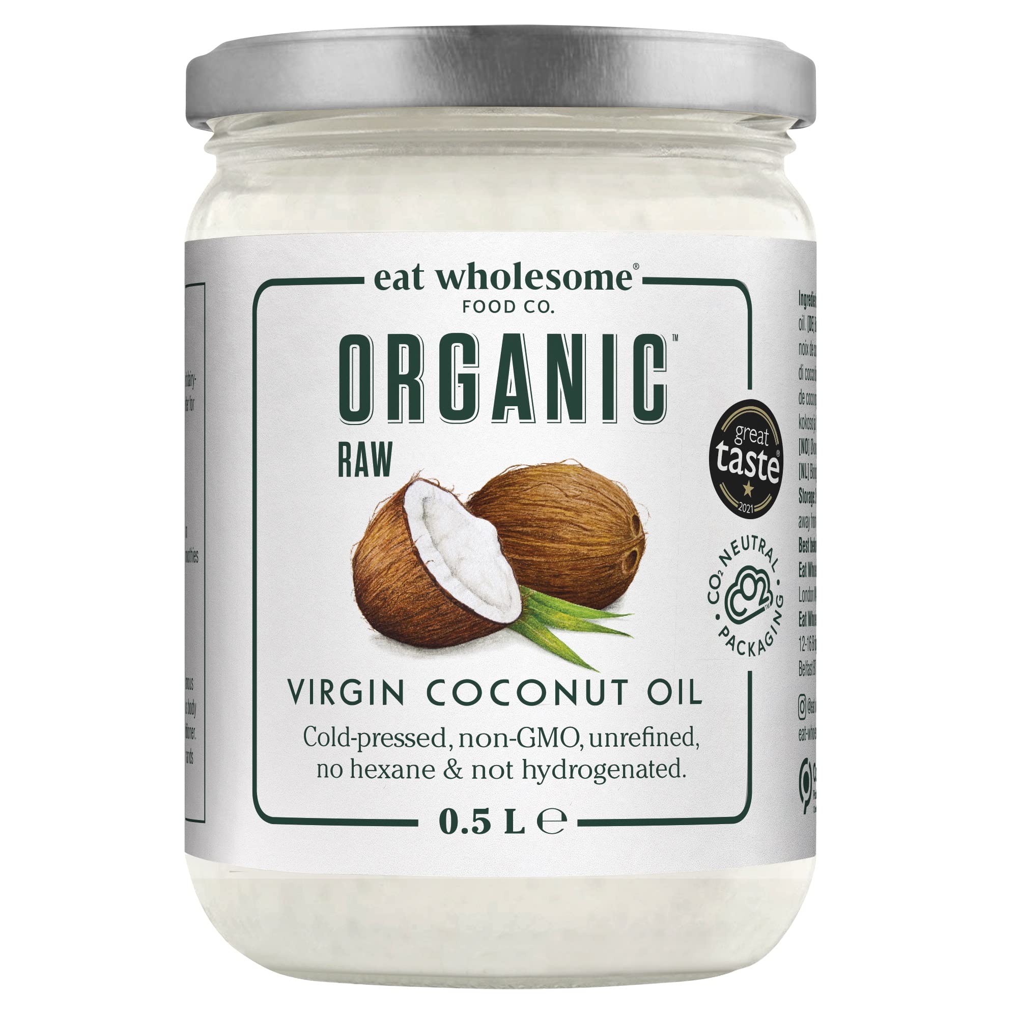 Eat Wholesome Organic Virgin Coconut Oil - Raw Cold-Pressed | 500 ml Glass Jar