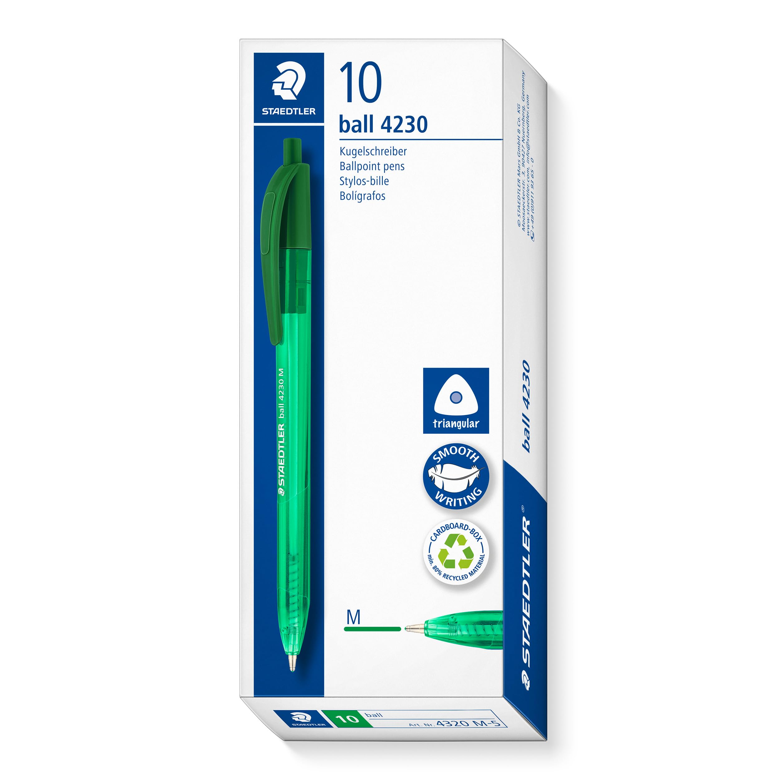STAEDTLER 4230 M-5 Retractable Ballpoint Pen - Green Ink | 1.0mm Medium Point | Pack of 10 1