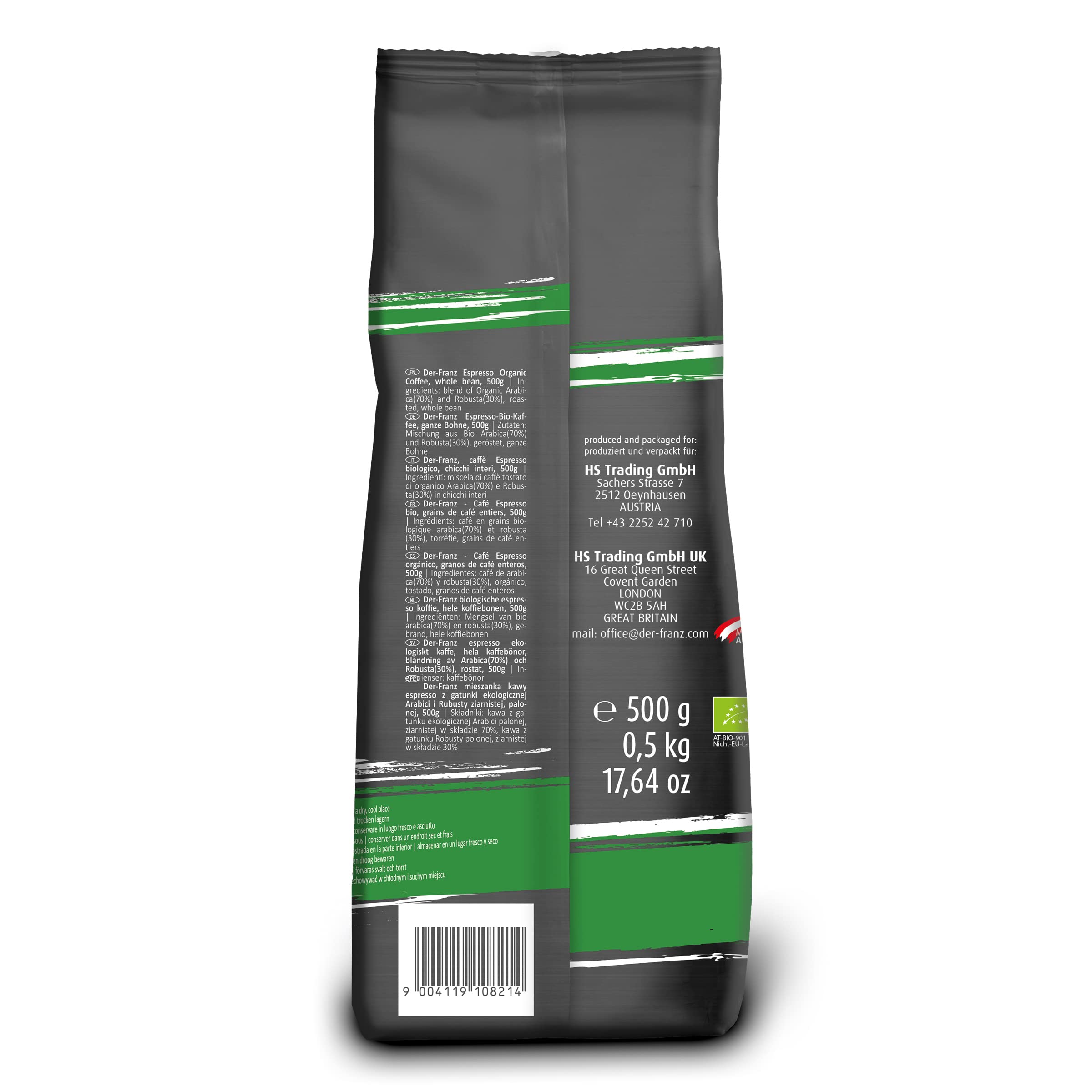 Der-Franz Espresso Organic Coffee, Whole Bean, 3 x 500 g 3
