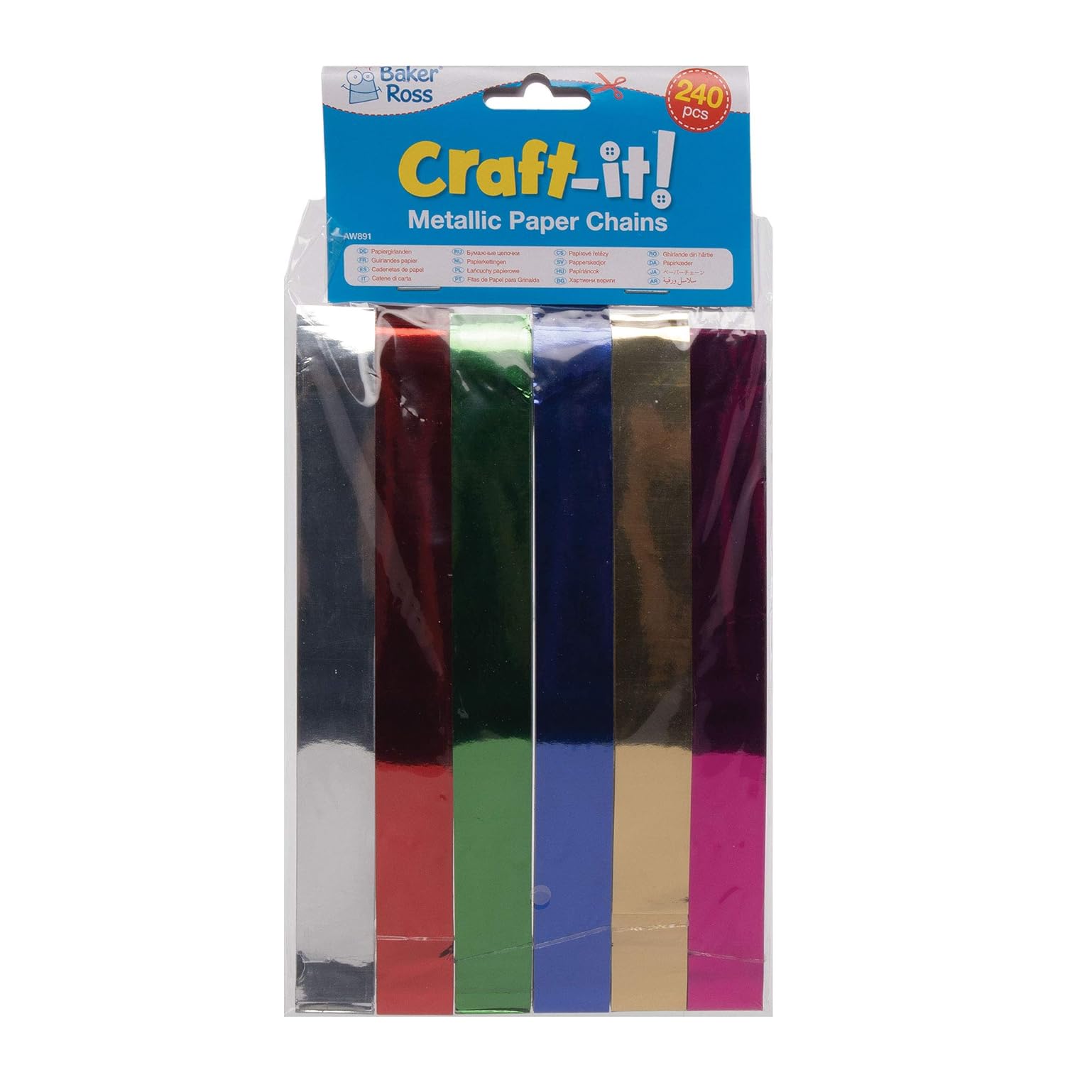 Baker Ross AW891 Metallic Paper Chains - Assorted Christmas Craft Kit for Decoration (Pack of 240)
