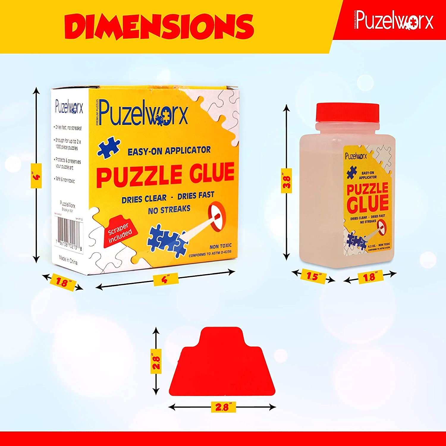 Playkidiz PuzzleWorx-Glue Non-Toxic Jigsaw Puzzle Glue - 2-Pack 248 mL with Scraper 3