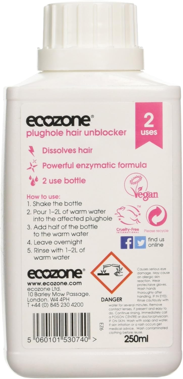 Ecozone Plughole Hair Unblocker - 250ml Enzymatic Drain Cleaner 3