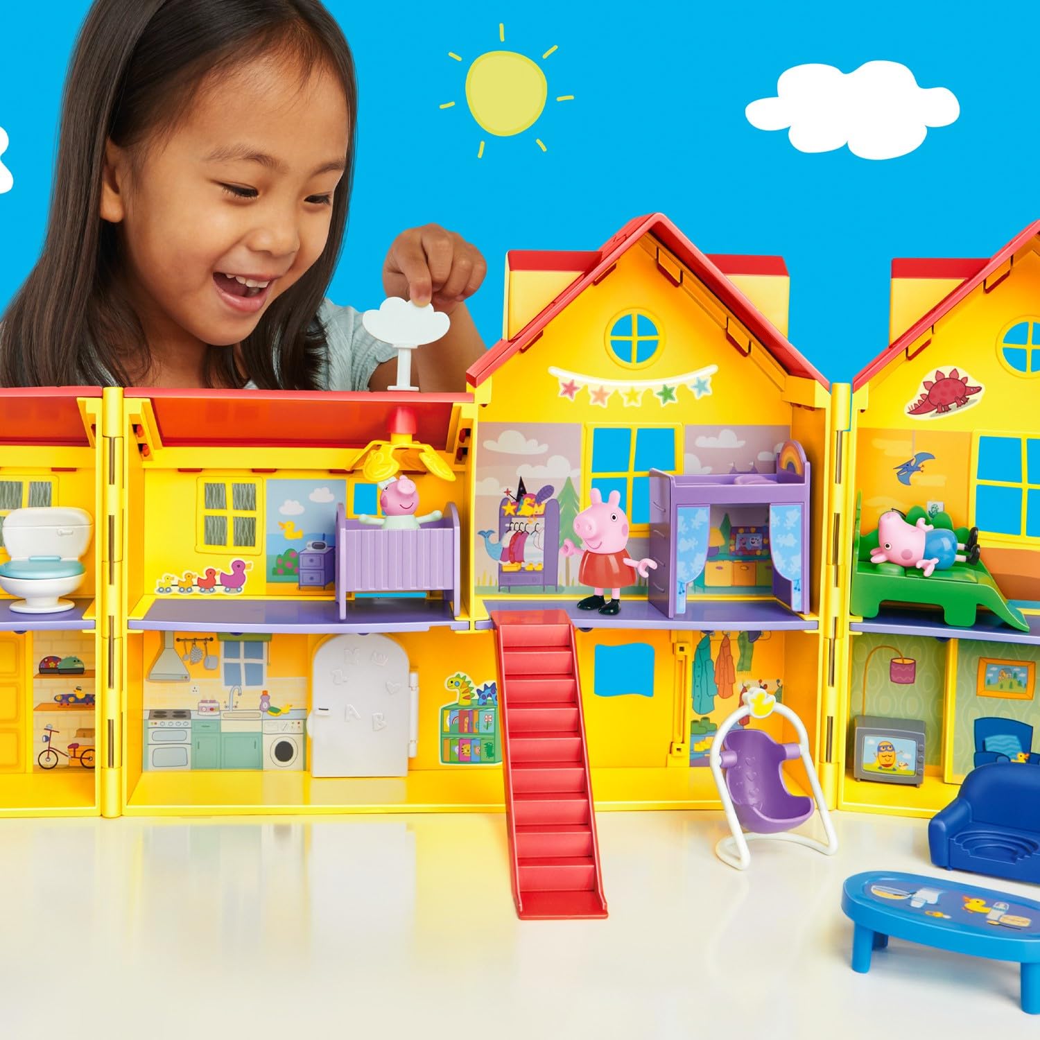 Peppa Pig Peppa's Big Family House Playset - 2-Floor 7-Room Doll House with 3 Figures & 16-Piece Set 8