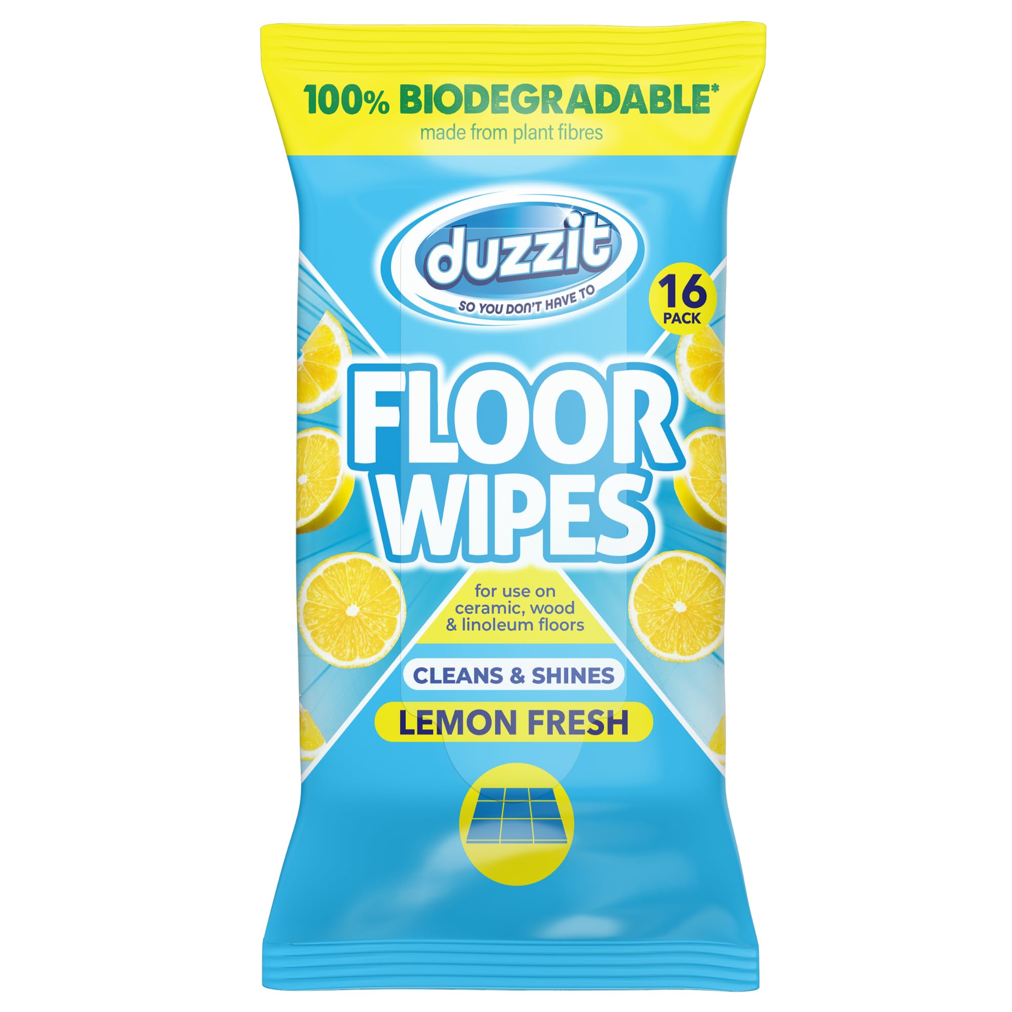 Duzzit Floor Wipes - 16 Count Biodegradable Plant Fibre Wipes for All Floors 1