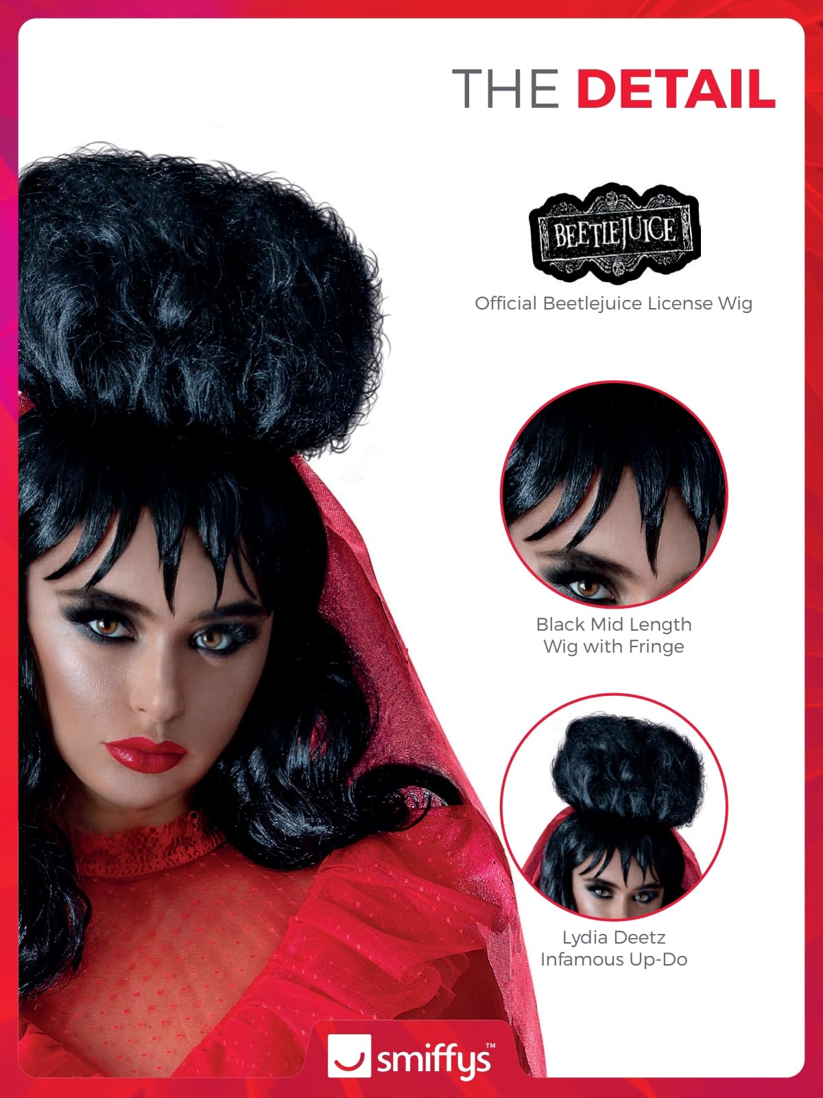 Smiffys Beetlejuice Lydia Mid-Length Black Wig with Fringe 6