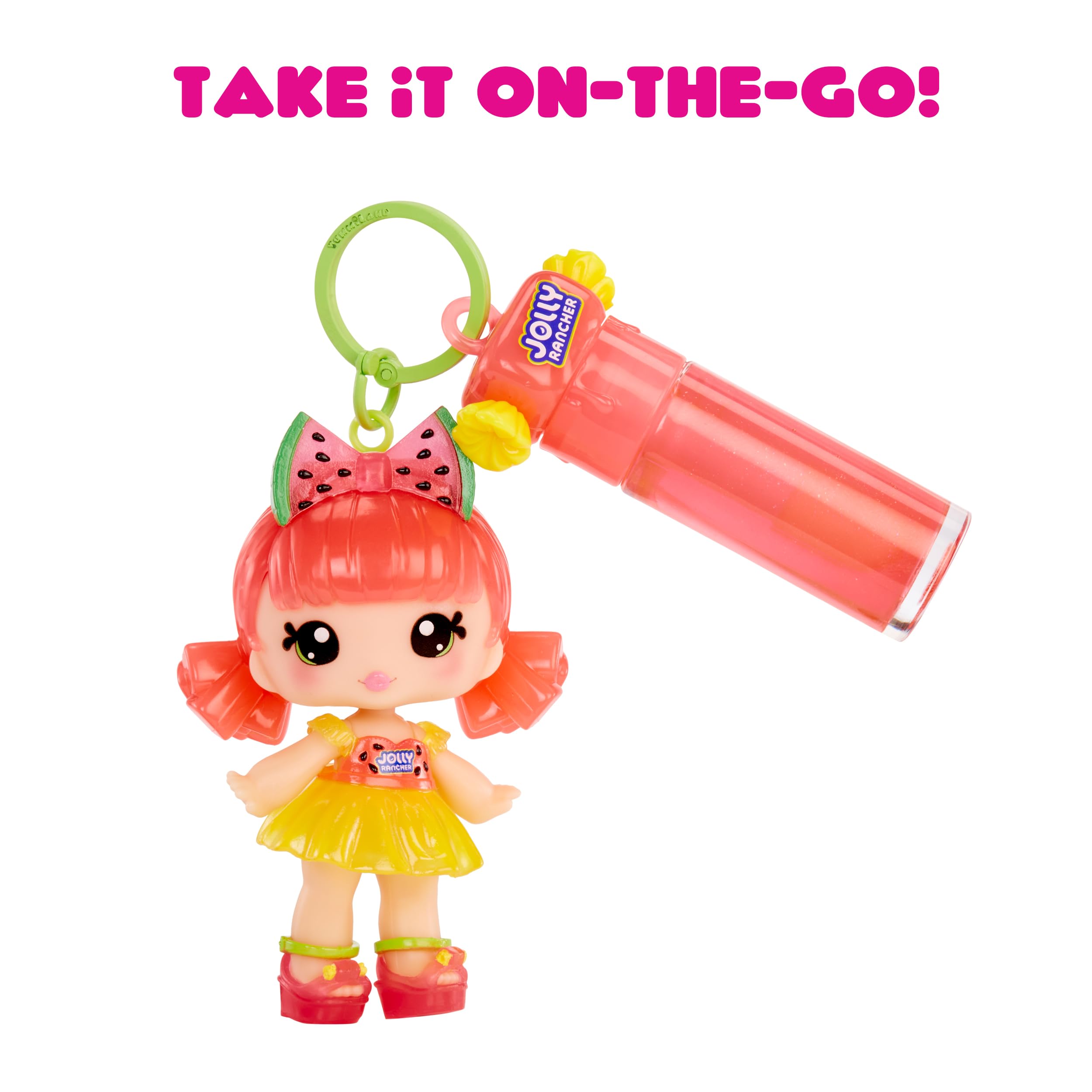 Yummiland x Jolly Rancher Mimi Watermelon Lip Gloss Doll - DIY Cosmetic Playset with Removable Keychain, Ages 4+ 4