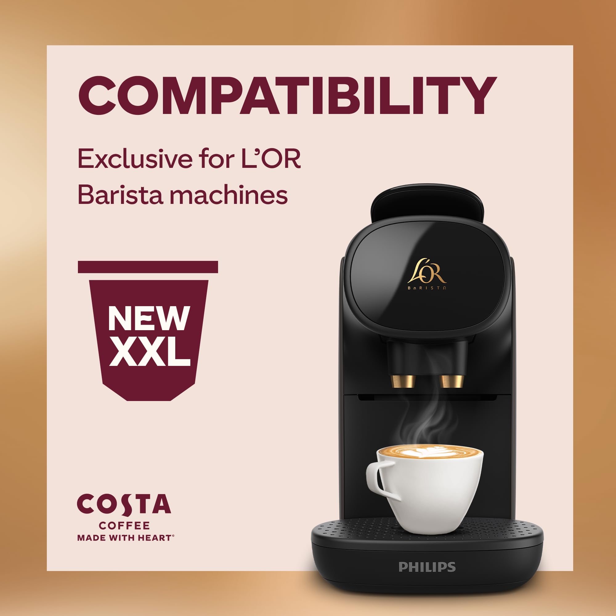 Costa Dark Intense Roast XXL Coffee Pods (Pack of 5, 50 Capsules) for L'OR BARISTA 5