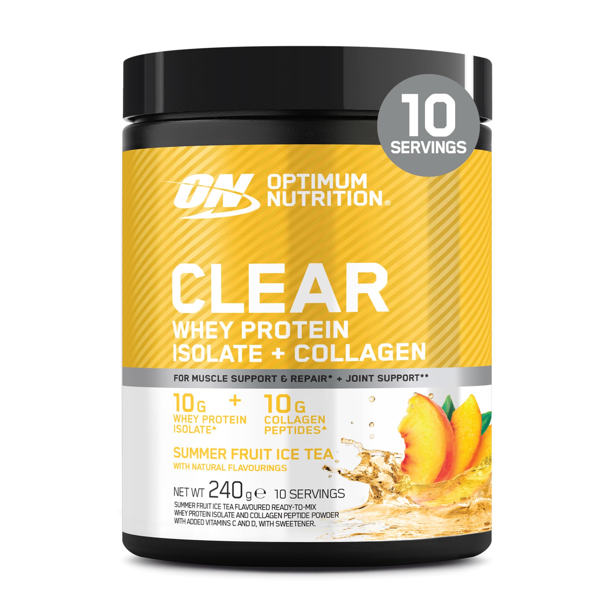 Optimum Nutrition Clear Whey + Collagen Summer Fruit Ice Tea Flavour 240g 10