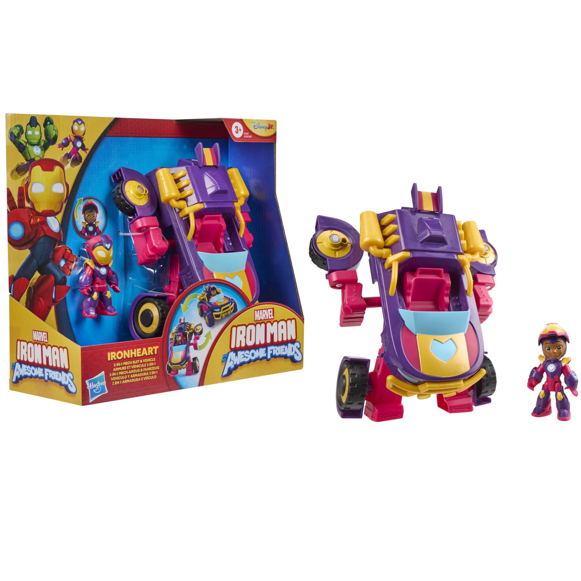 Marvel Ironheart 2-in-1 Mech Suit & Vehicle Toy - Converts from Car to Mech for Ages 3+ 4