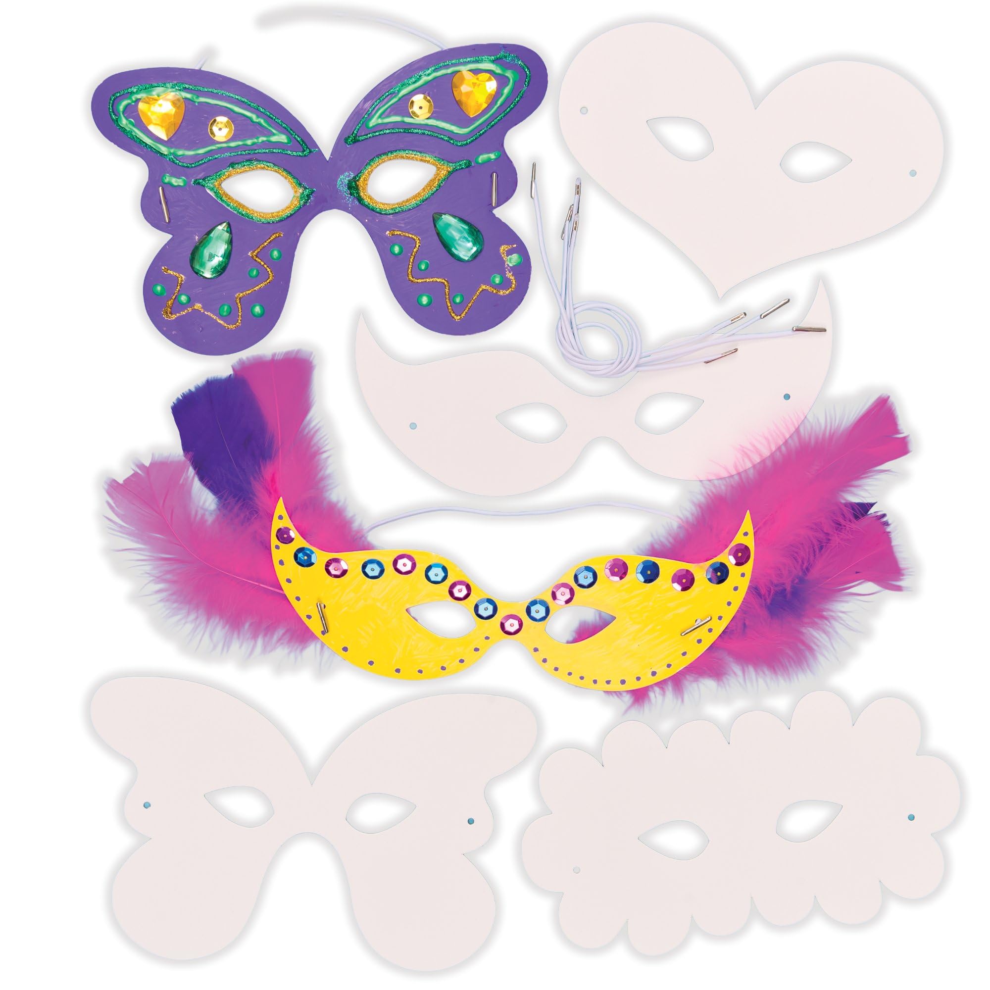 Baker Ross Decorate Your Own Carnival Mask Kit - Pack of 12 Blank Masks for Kids Ages 3+