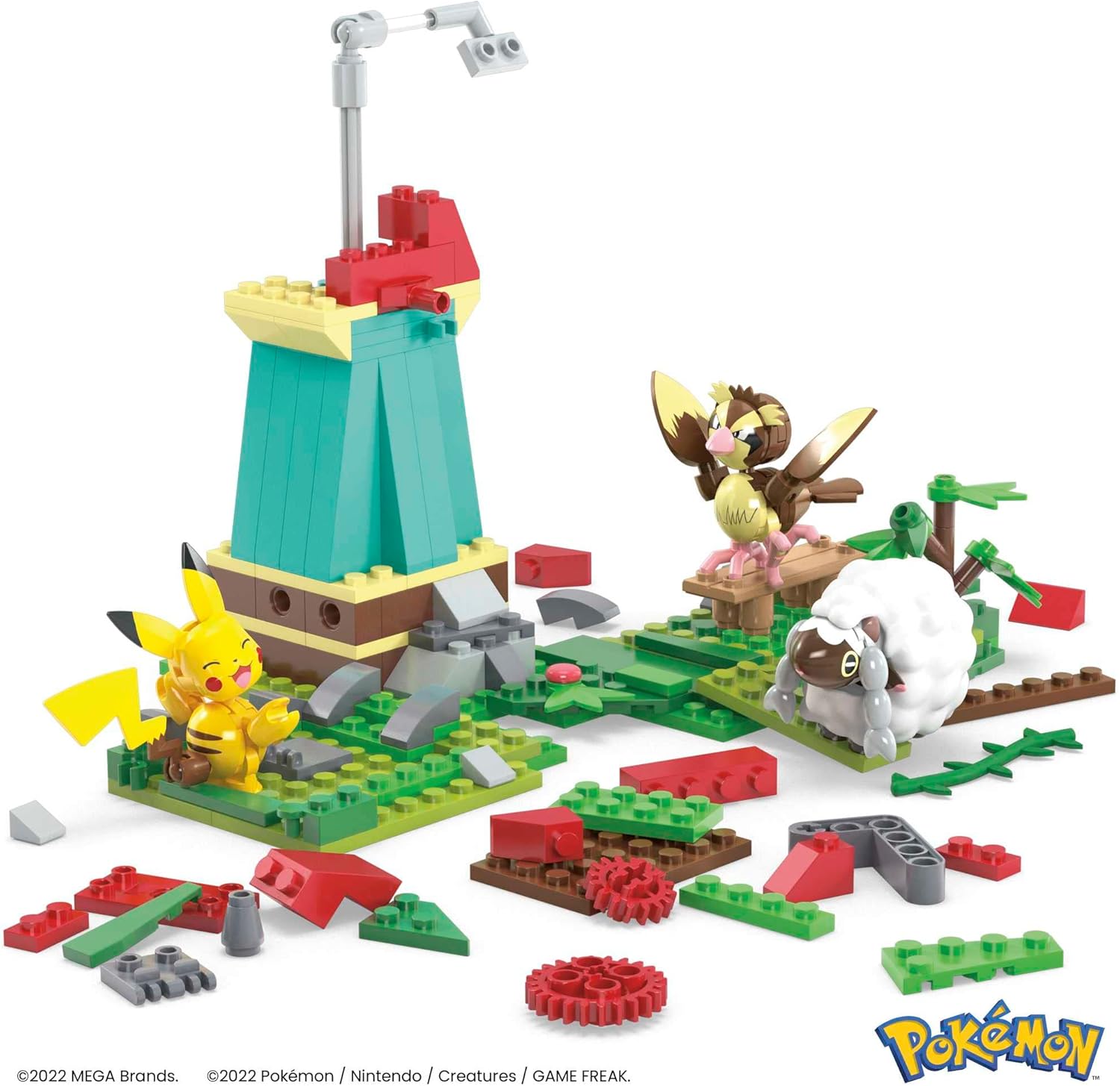 MEGA Pokémon Kids Building Toys - 240-Piece Countryside Windmill with Motion Brick, Pikachu, Pidgey & Wooloo Figures 3