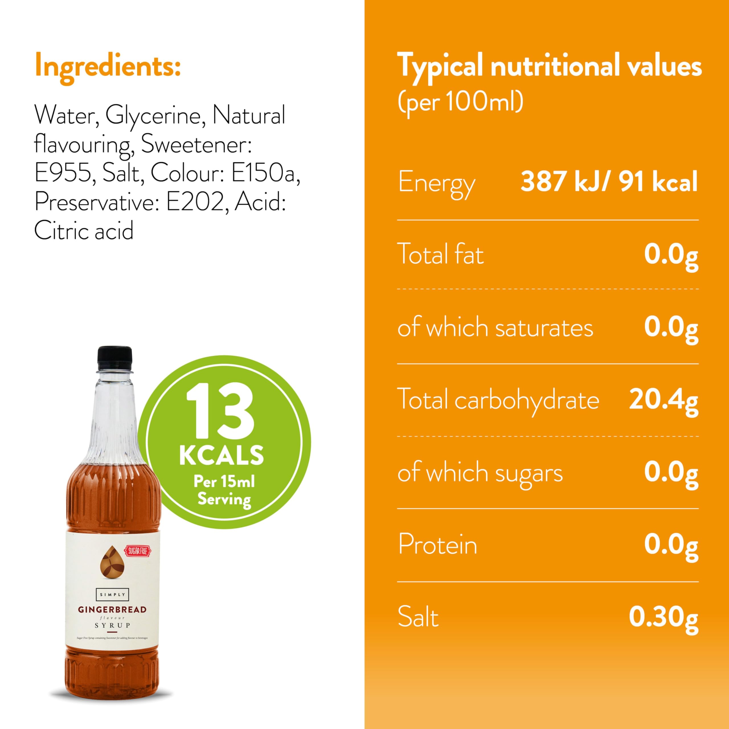 Simply - Sugar Free Gingerbread Syrup, Low Calorie Vegan & Nut Free Flavoured Syrup for Coffee, Cocktails & Baking (1 Litre) 4