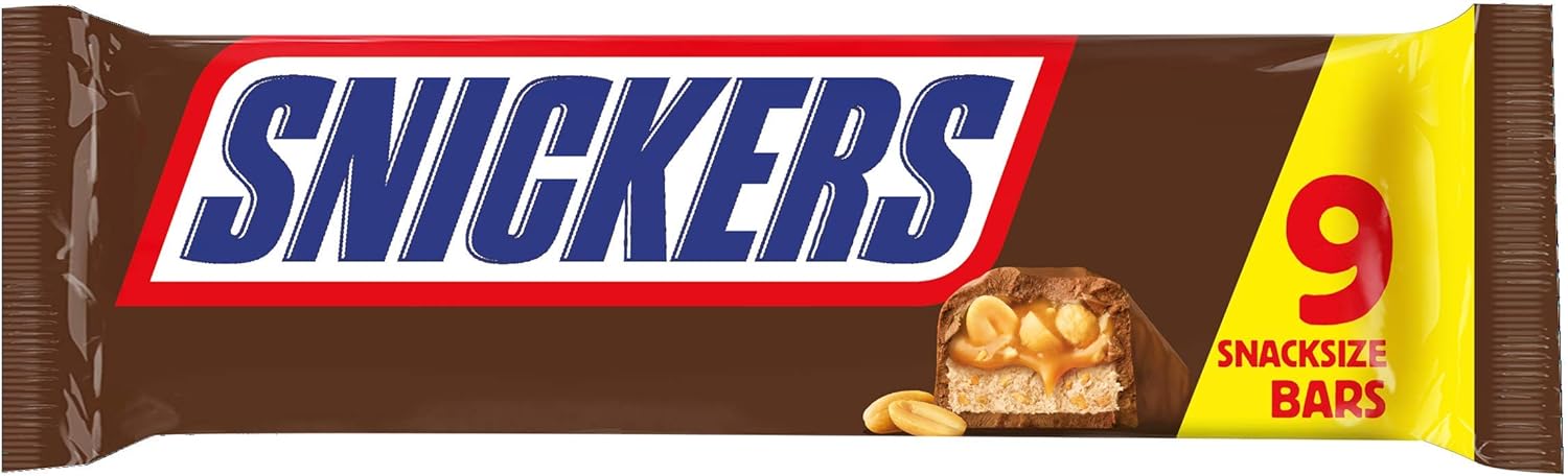 Snickers 9 Bars Pack 9x35.5g - Milk Chocolate with Nougat, Caramel & Roasted Peanuts