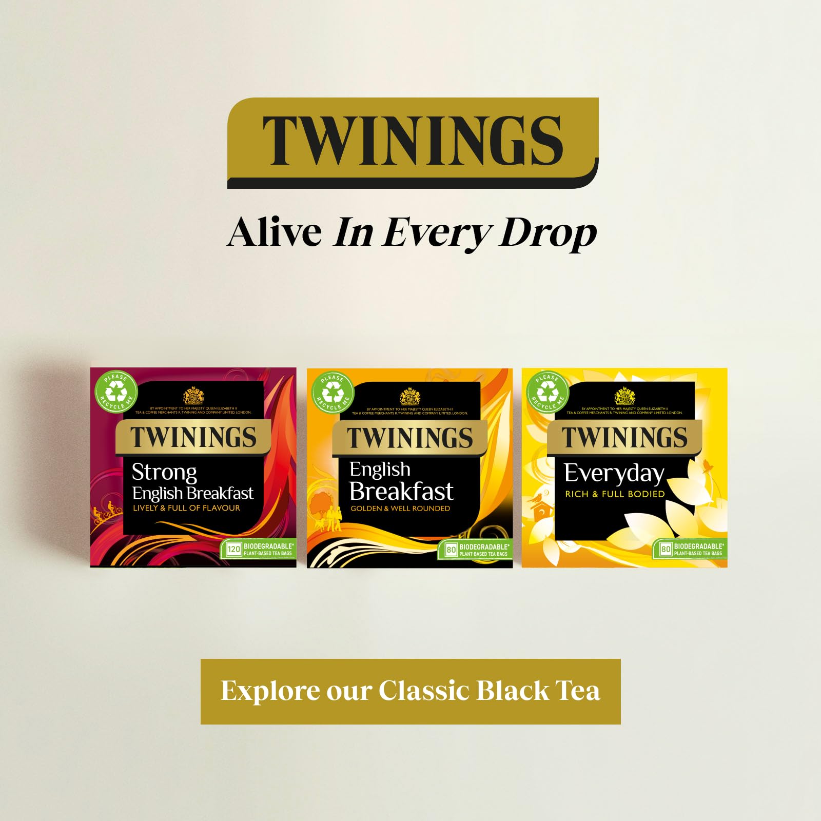Twinings English Breakfast Black Tea Golden, Well Rounded & Full Bodied, 40 Biodegradable Tea Bags