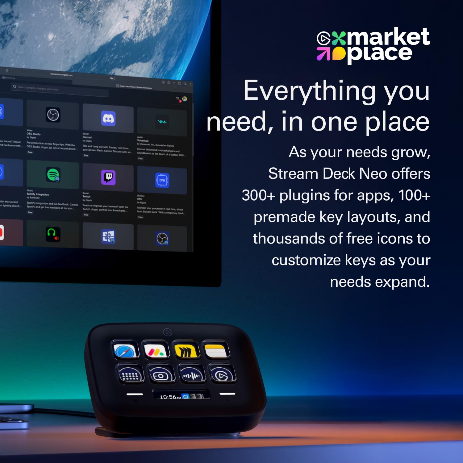 Elgato Stream Deck Neo (Black) – 8 Customisable Keys, 2 Touch Points, Speed 7