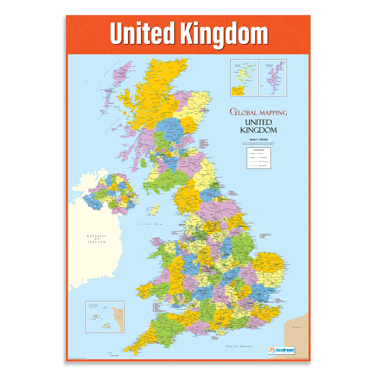 Daydream Education Political Map of the United Kingdom Poster | A1 Size (850mm x 594mm) | Gloss Paper 1