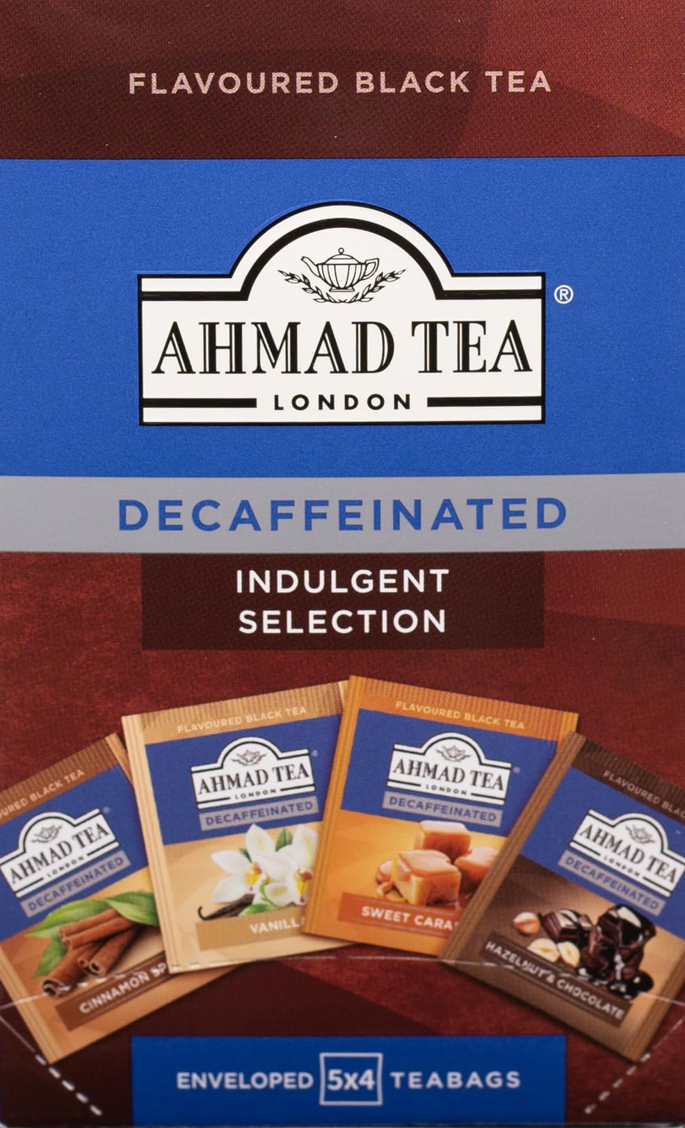 Ahmad Tea Decaffeinated Indulgent Selection - Vanilla, Cinnamon, Caramel & Chocolate Hazelnut Black Tea
