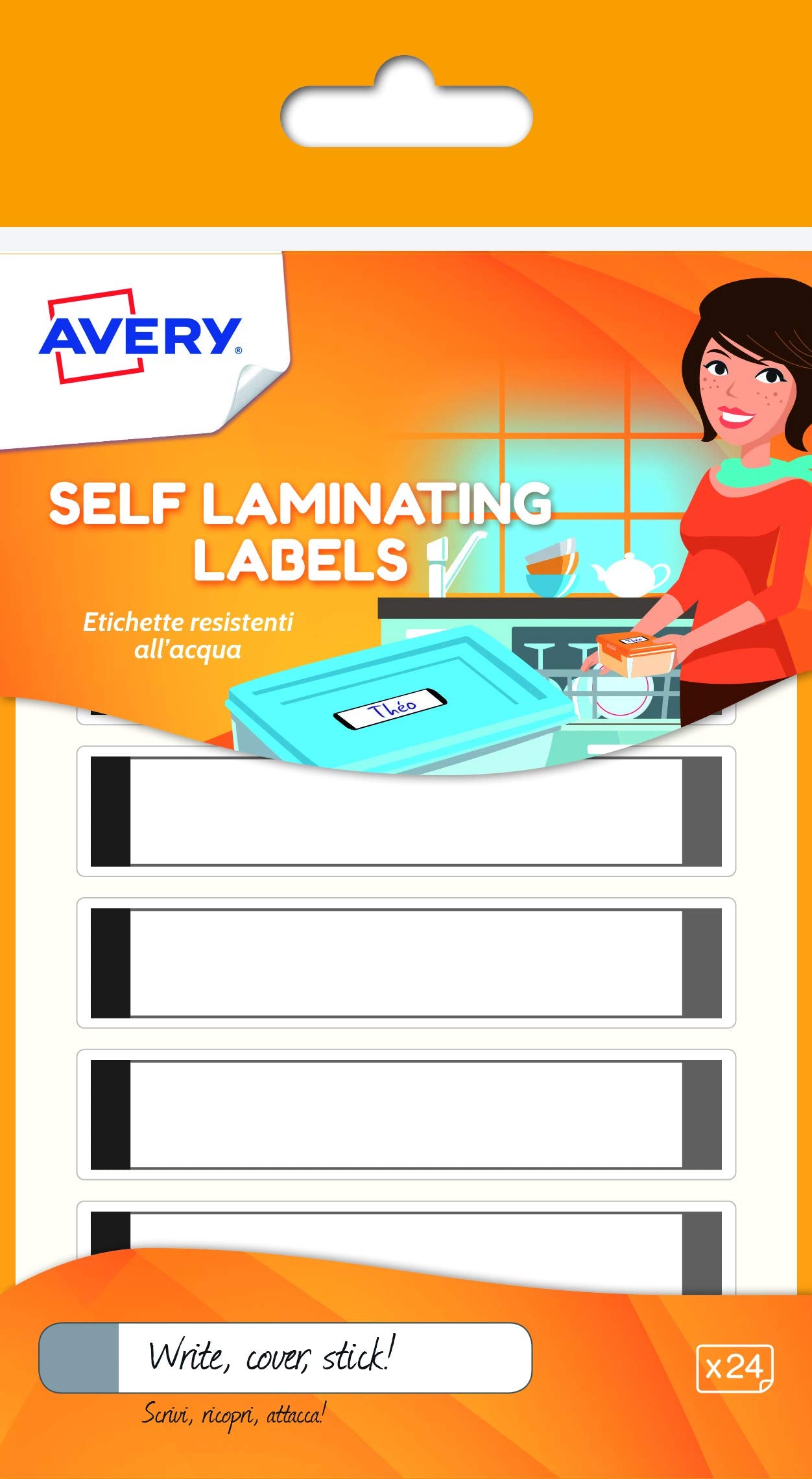 AVERY Self Laminating Labels - Waterproof & Dishwasher Safe | 86 x 17 mm | 24 Pack | White/Grey