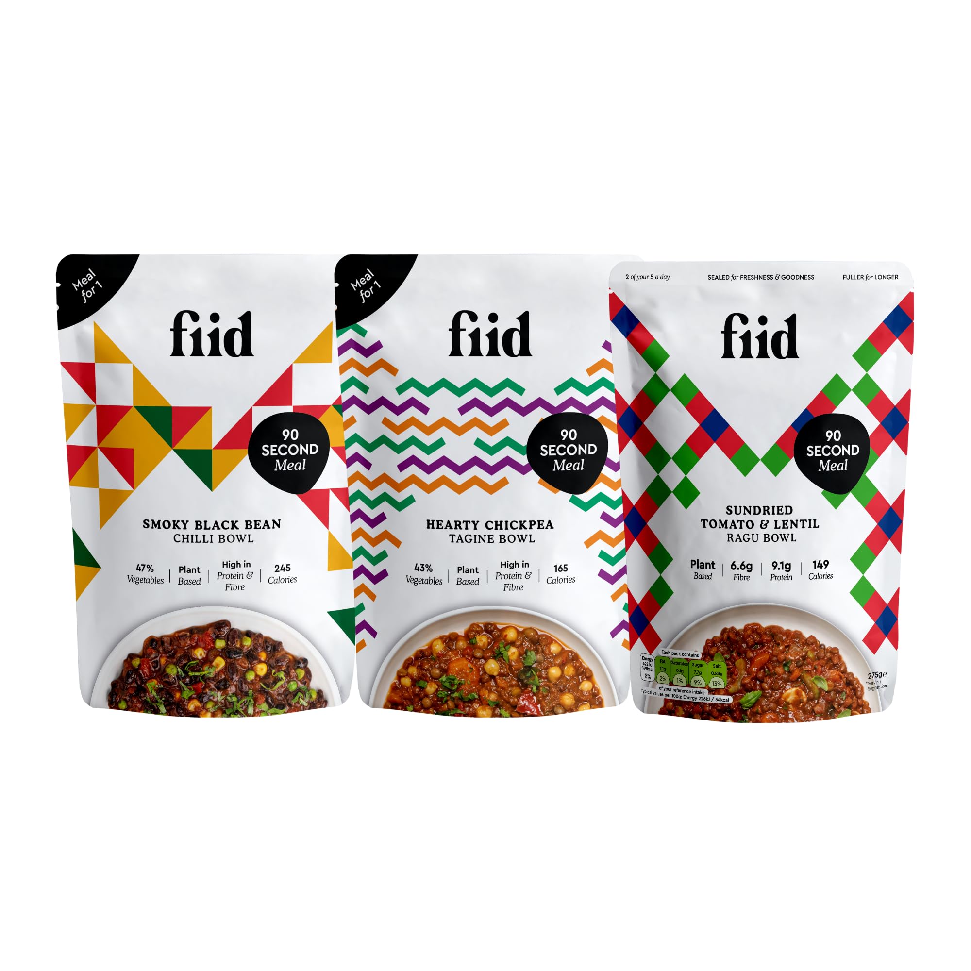 Fiid 100% Natural Vegan Microwave Ready Meals 3-Flavour Multipack