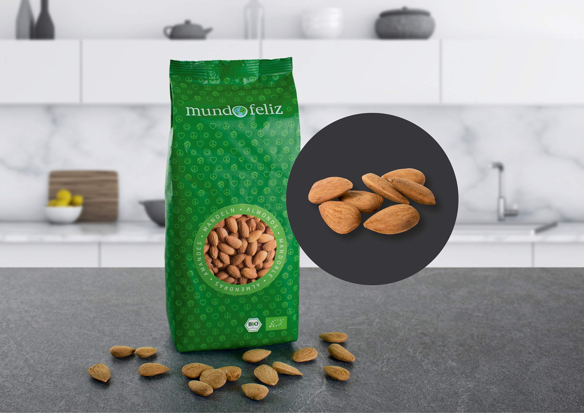 Mundo Feliz Organic Whole Almonds - Raw, Unsalted | 2 x 500g Pack (1kg Total)