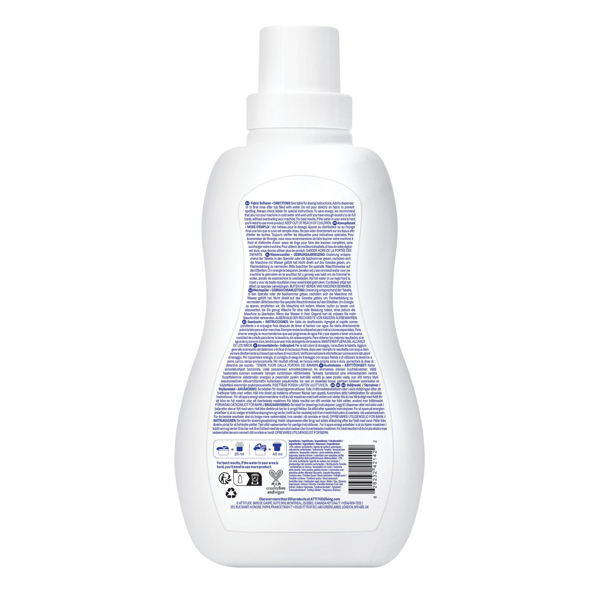 ATTITUDE - Liquid Fabric Softener, Plant-Based & Vegan, HE Compatible, Citrus Zest, 1.07 kg 4