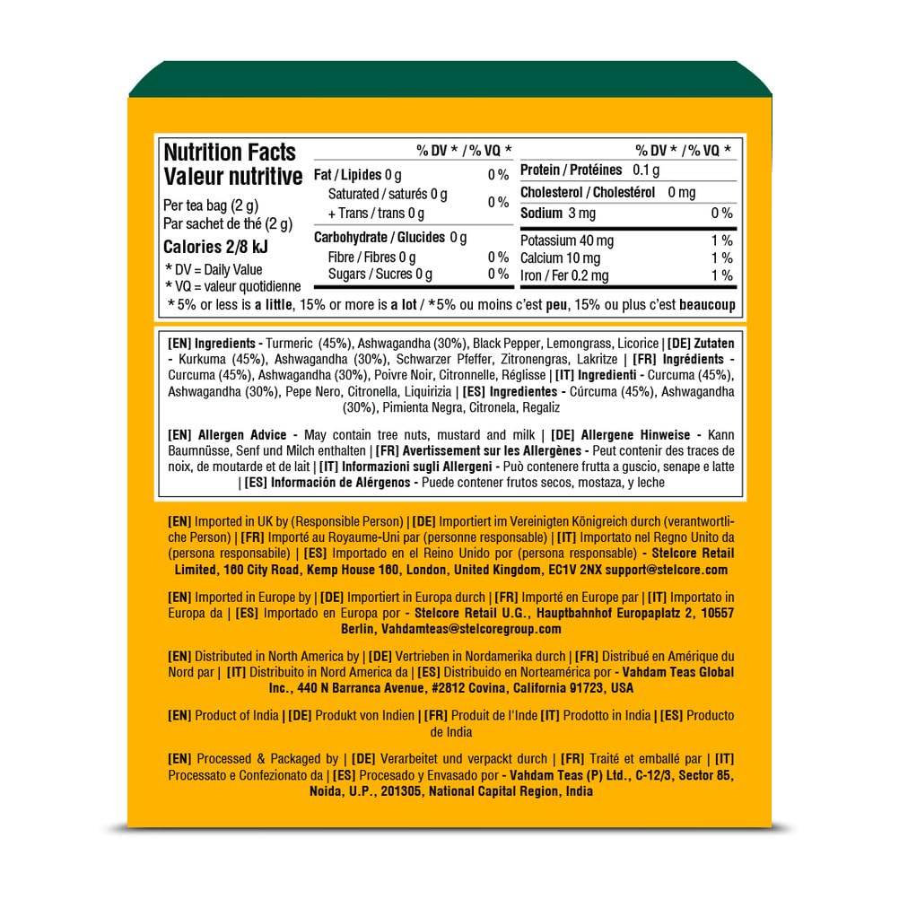 VAHDAM - Turmeric Ashwagandha Herbal Tea Bags (15 Count) 100% Pure Herbal Blend 8