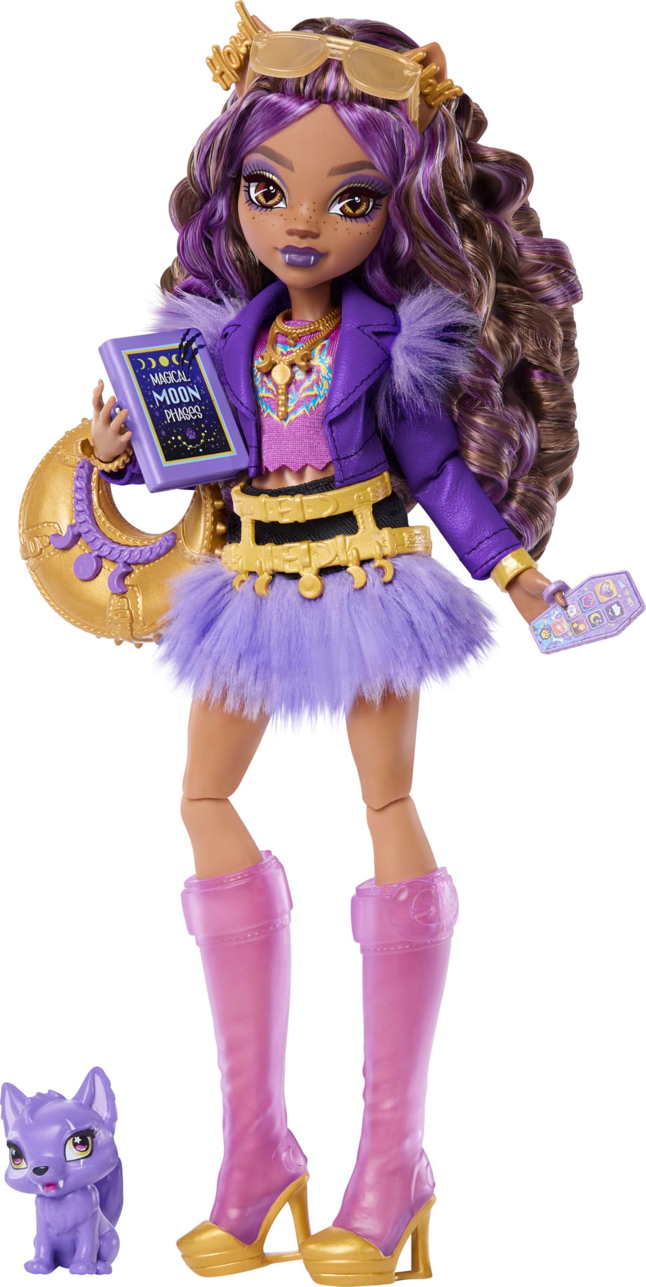 Monster High Clawdeen Wolf Doll with Pet Wolf Pup Crescent and 7 Accessories | 11.248 inches | JHK30